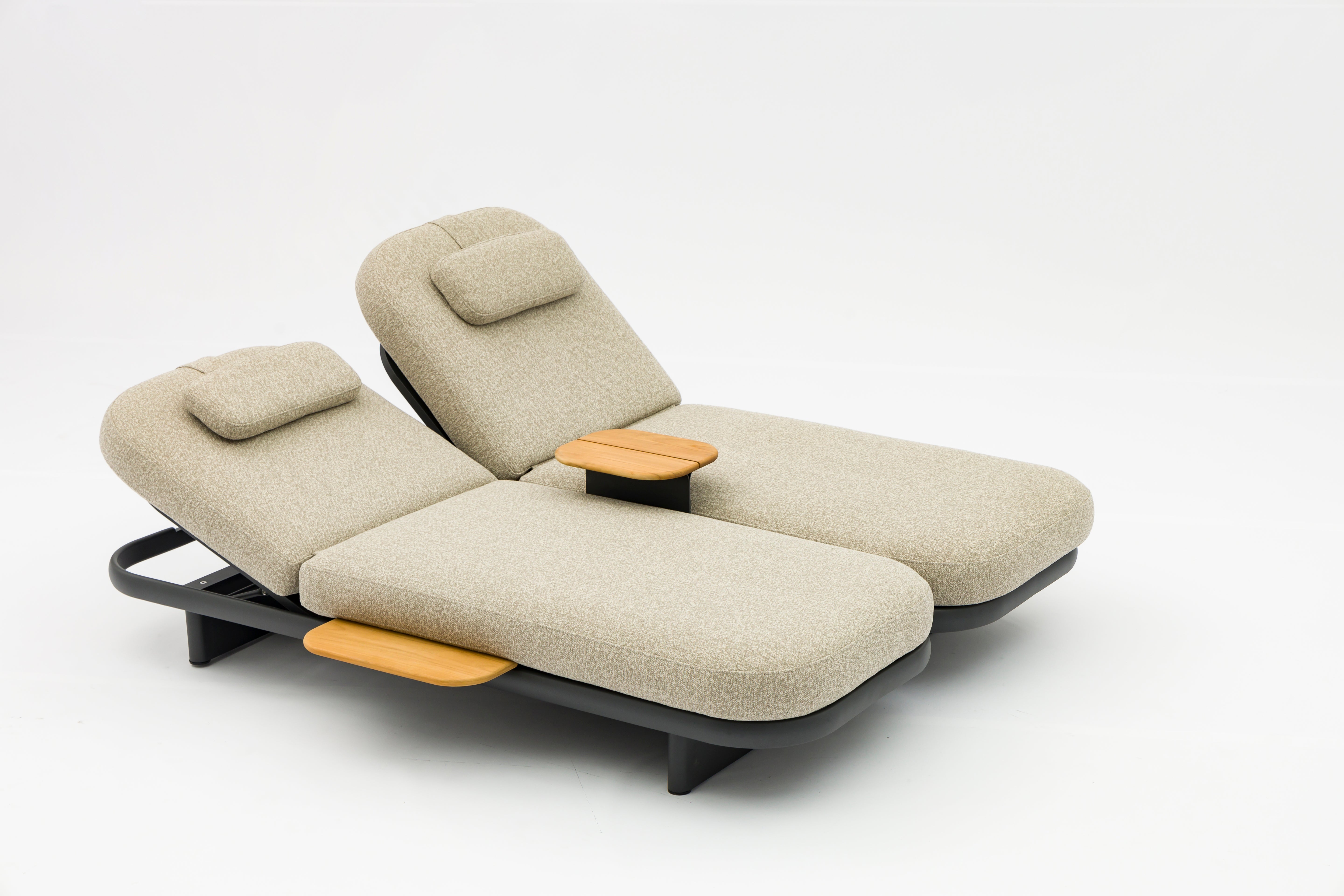 Transat double ROSA en aluminium gris anthracite avec coussins gris haut de gamme