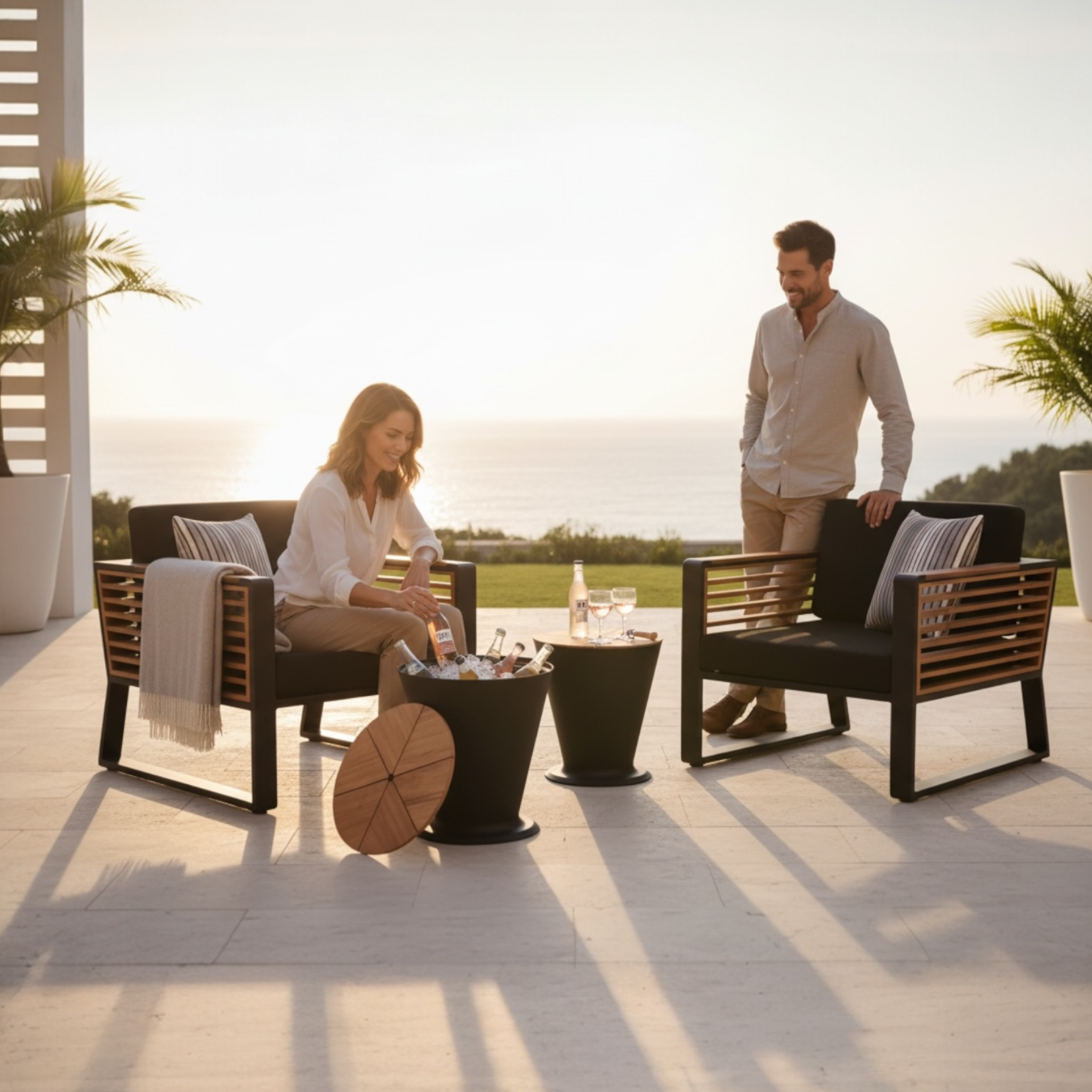 Fauteuils de jardin Luxe avec structure en aluminium et bois teck