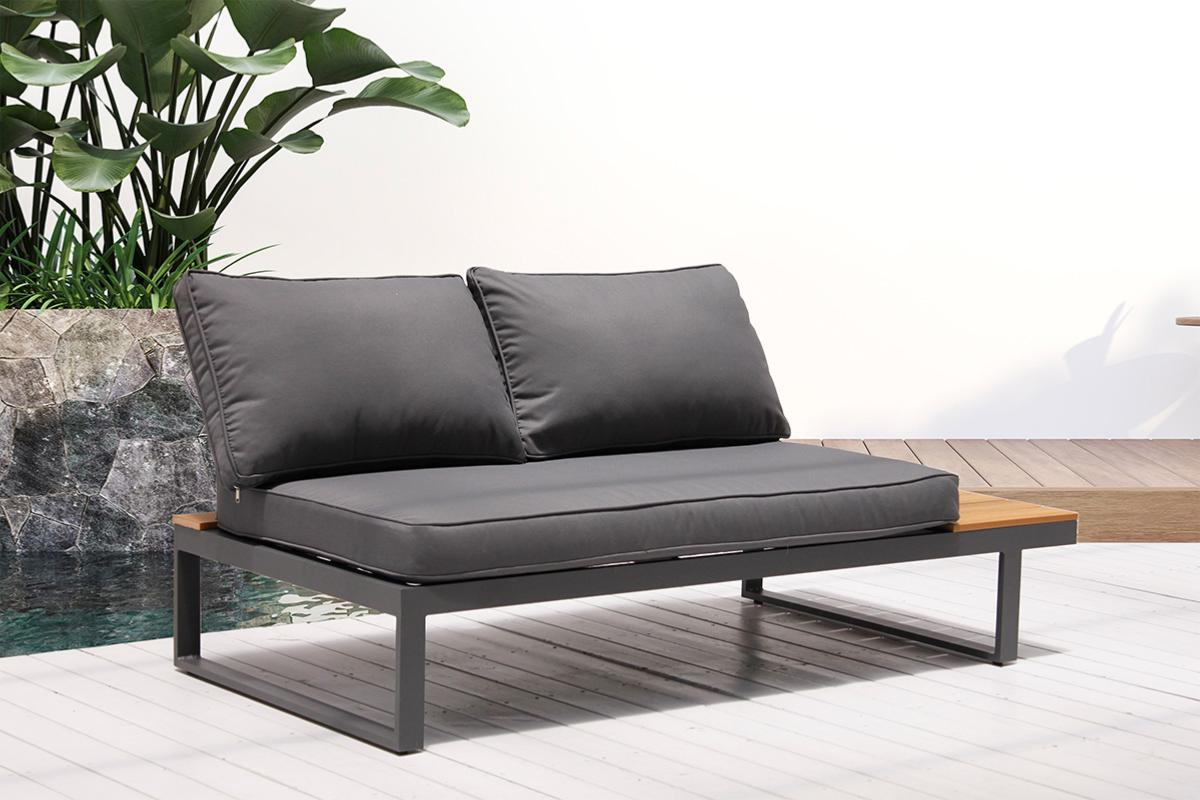 Salon de jardin en aluminium haut de gamme gris, structure en aluminium avec peinture époxy, assise en composite imitation.