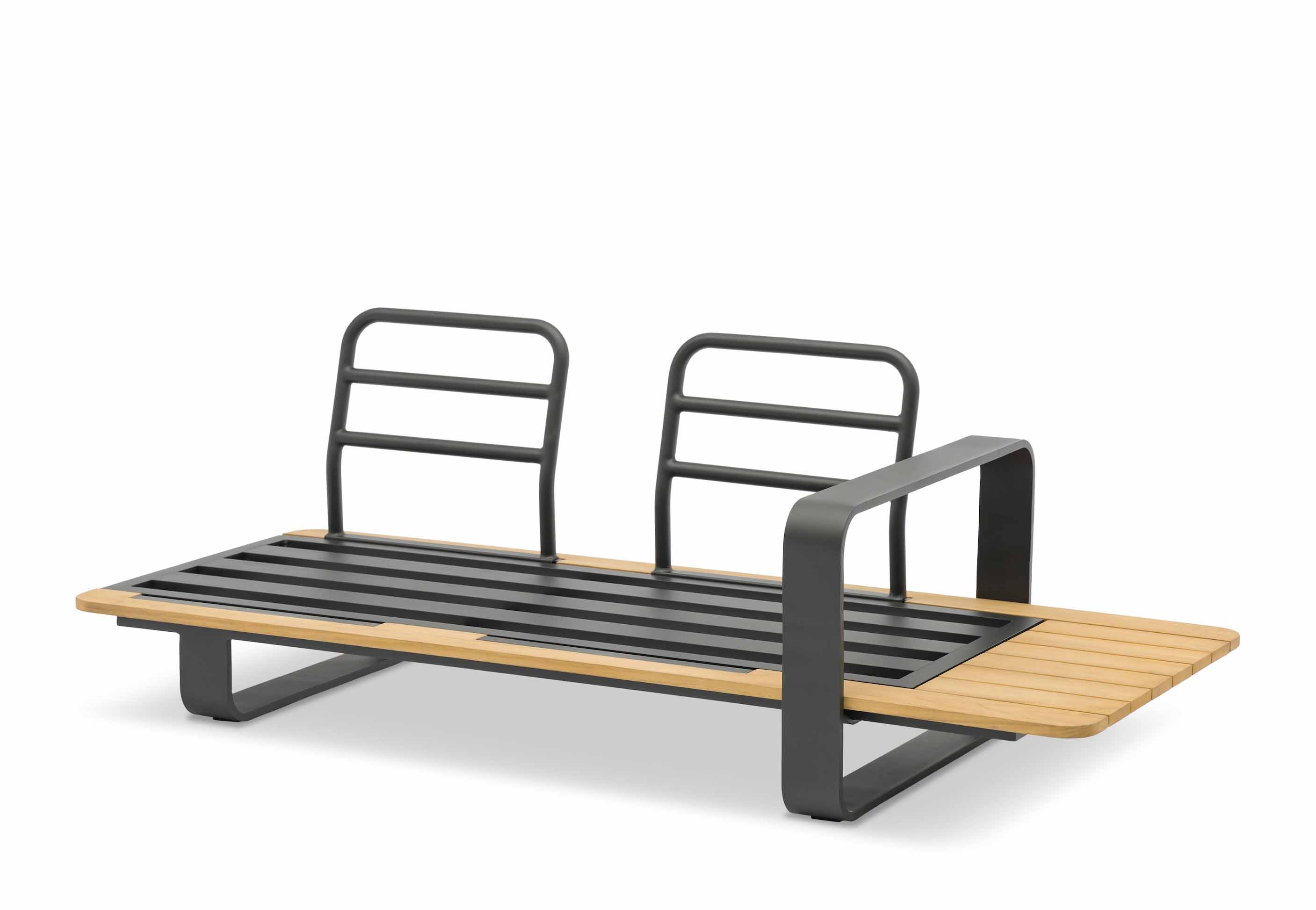 Salon de jardin d'angle en aluminium et en teck - ROMEO GRIS