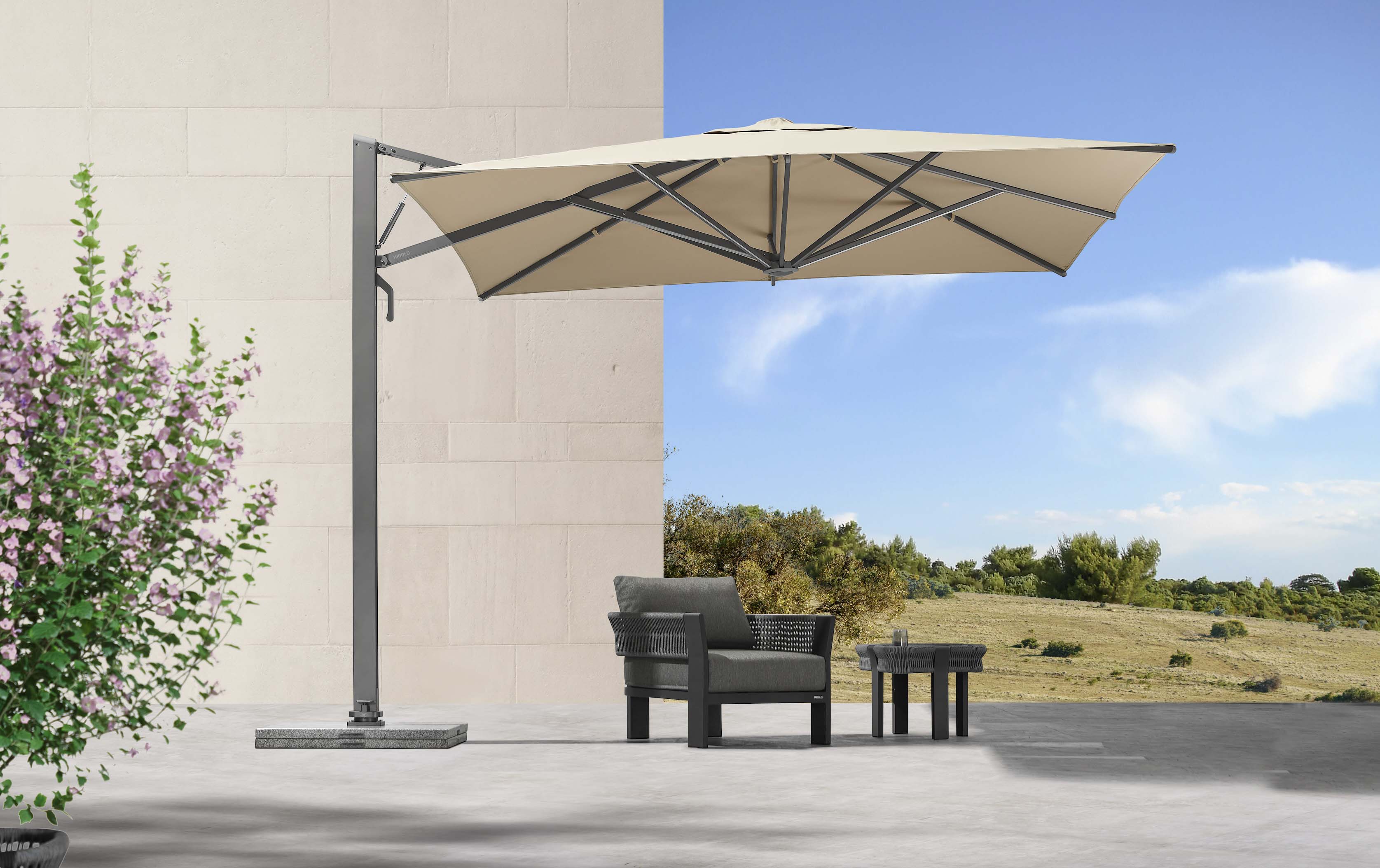 Parasol en aluminium gris avec toile acrylique 3 X 3 M - SOFY