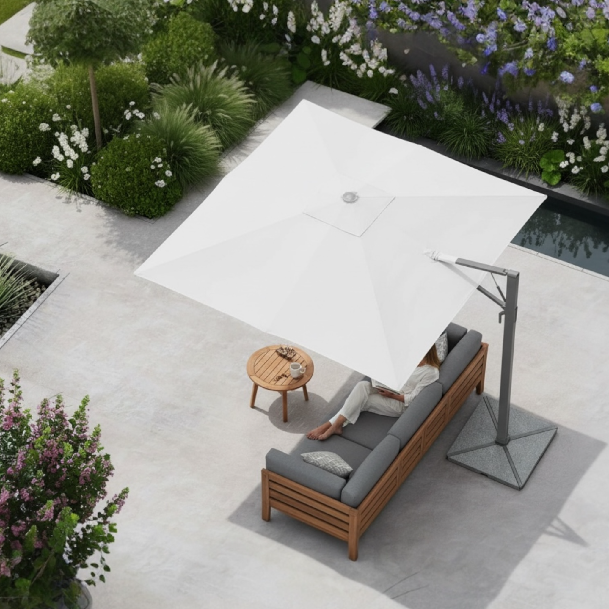 Parasol à bras déporté carré - Socle en aluminium