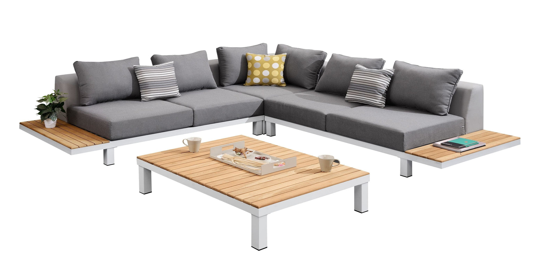 Canapé de jardin d'angle en aluminium et en teck - ORSY COSY