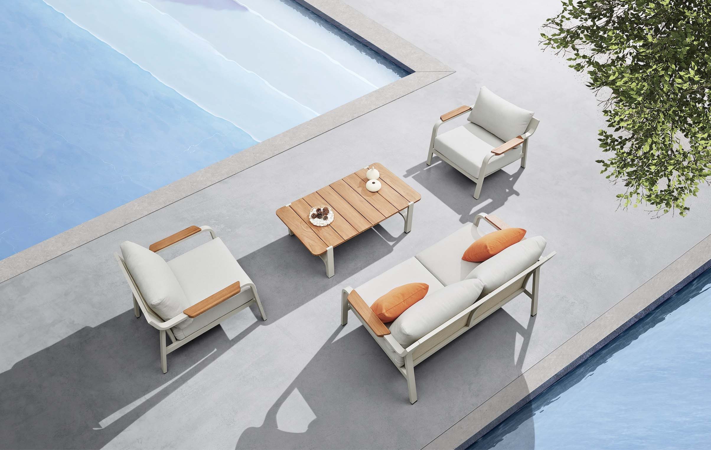 Salon de jardin en aluminium et en teck 5places - VISCOUNTI MINI