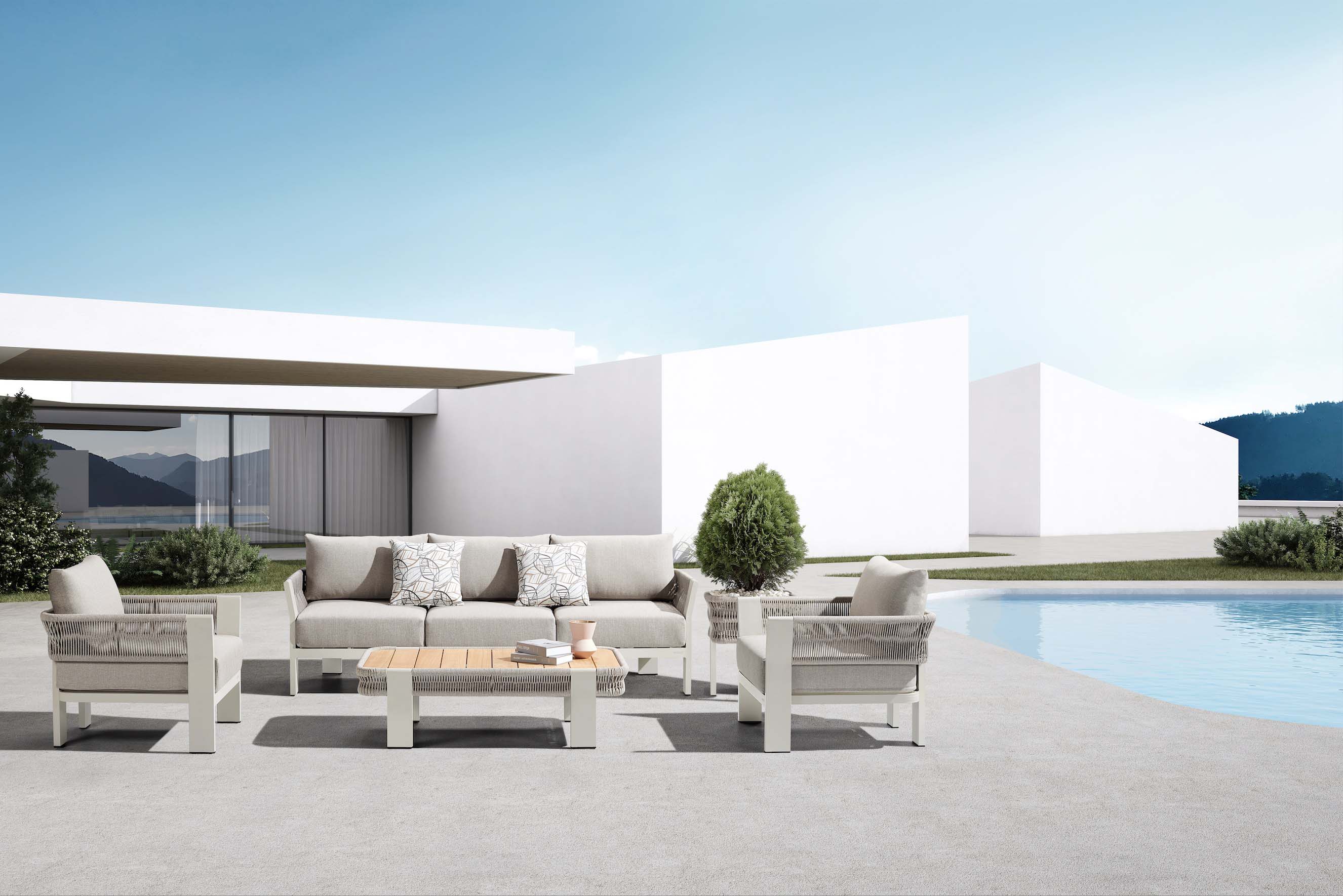 Salon de jardin design en aluminium et corde 5places - OLBY