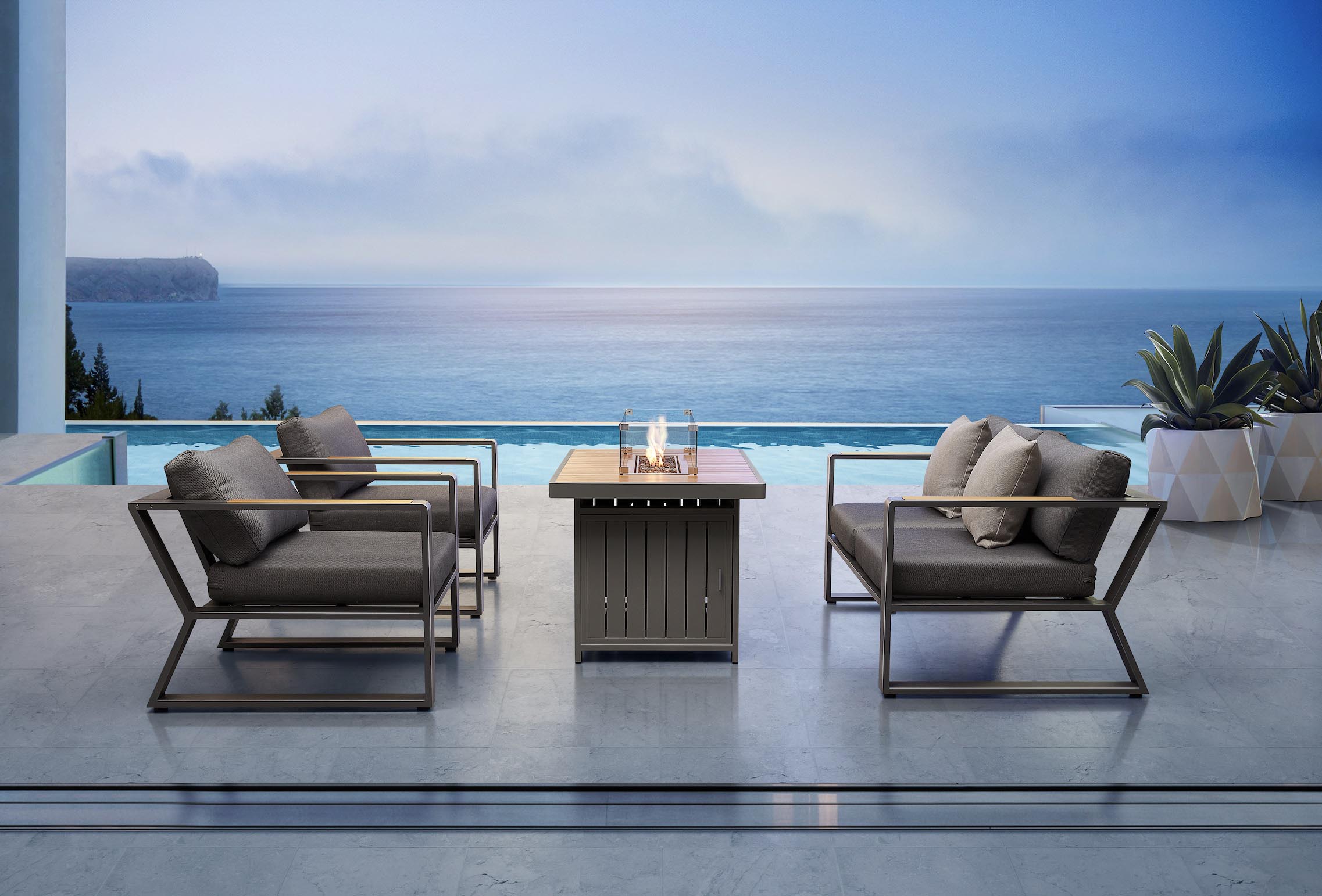 Salon de jardin design en aluminium et en teck - EXY MINI NOIR