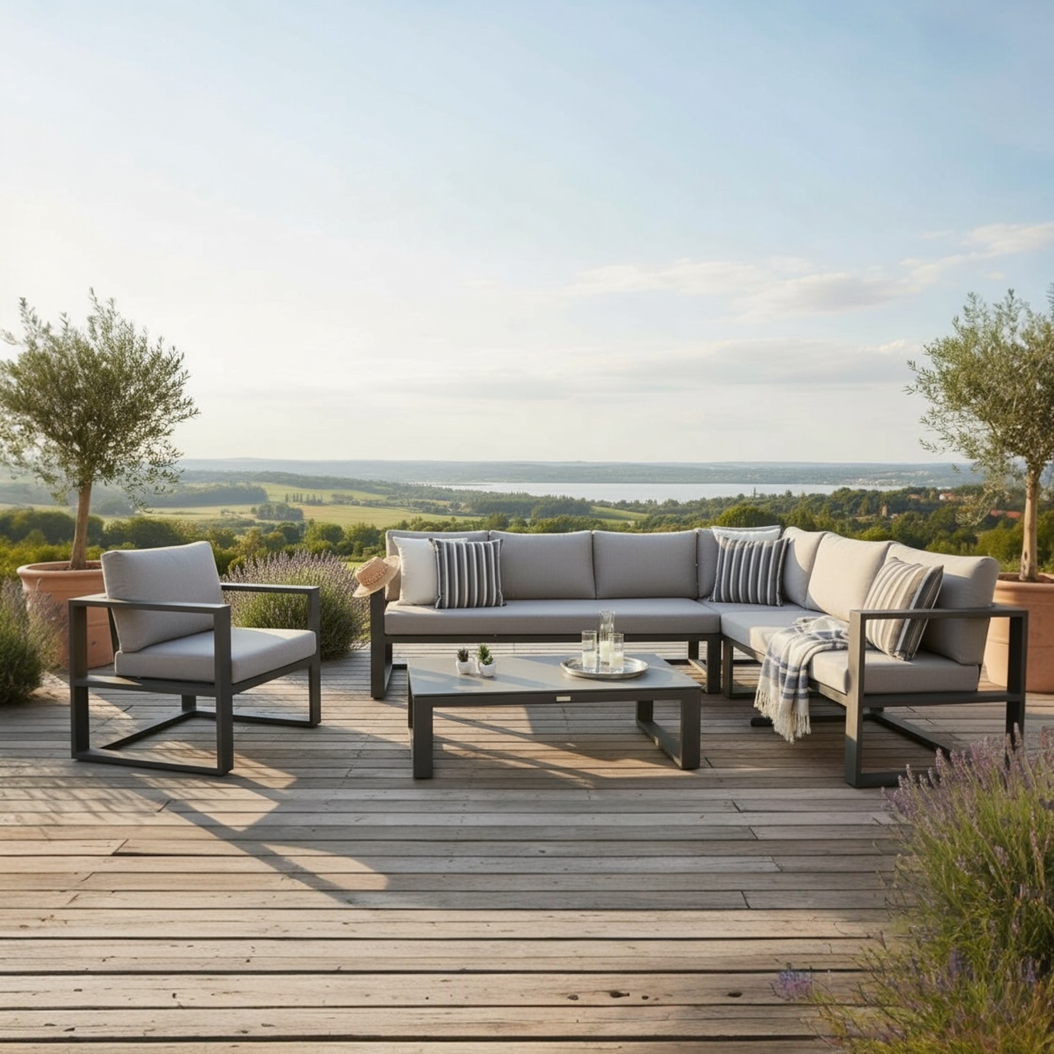 Salon de jardin d'angle en aluminium - BELLY NOIR