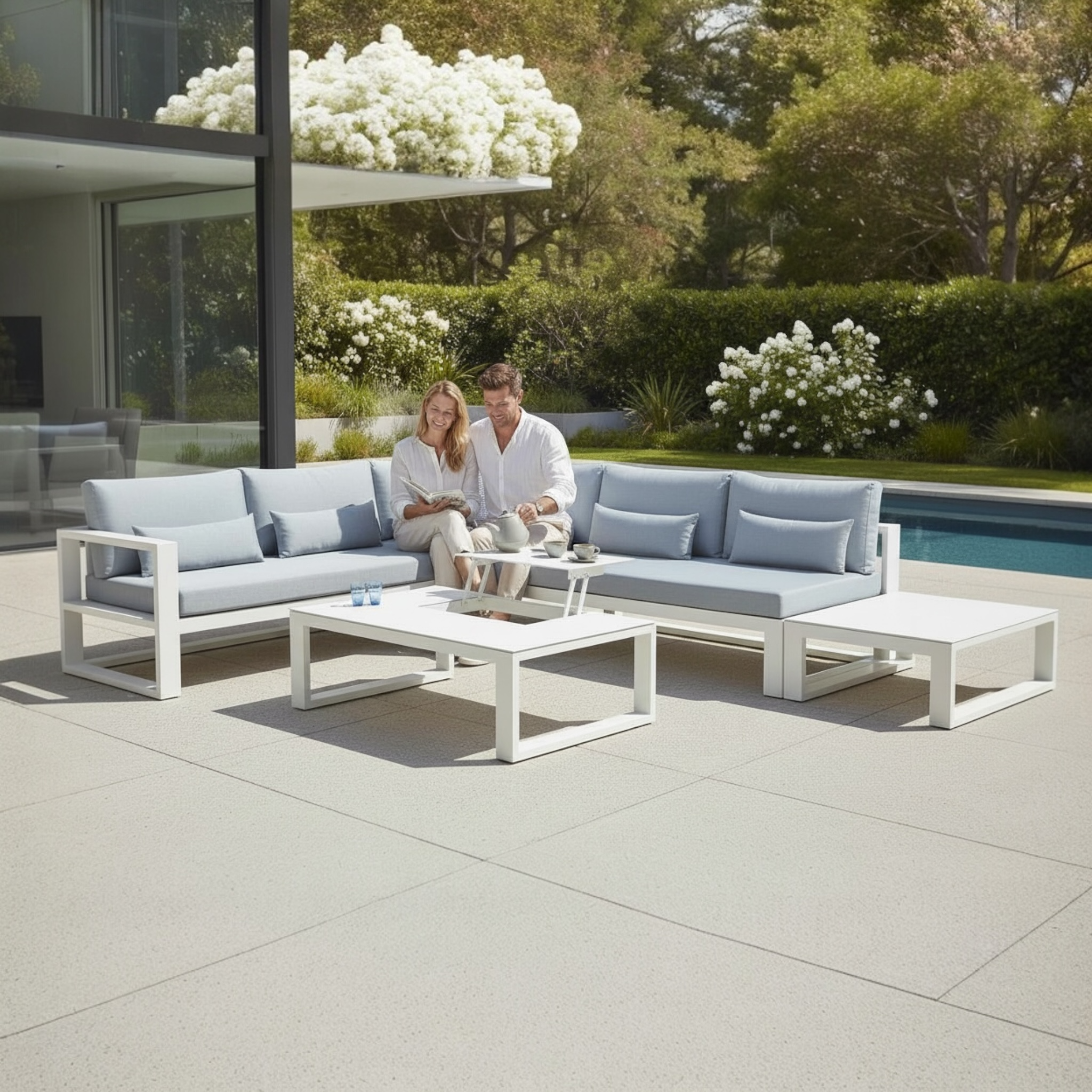 Salon jardin d'angle luxe en aluminium - COMO