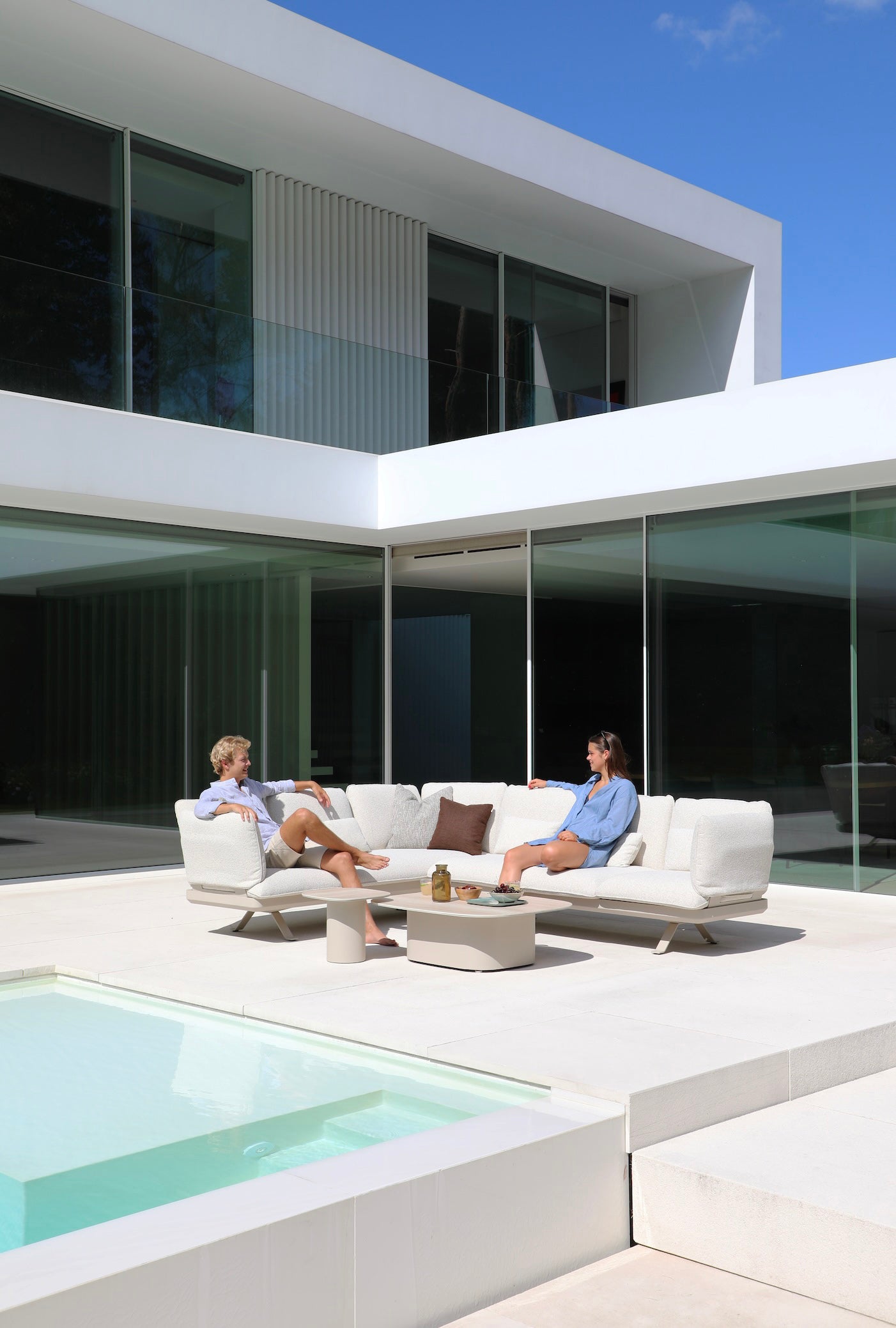 Salon de jardin en aluminium d'angle modulable - CAMILLE