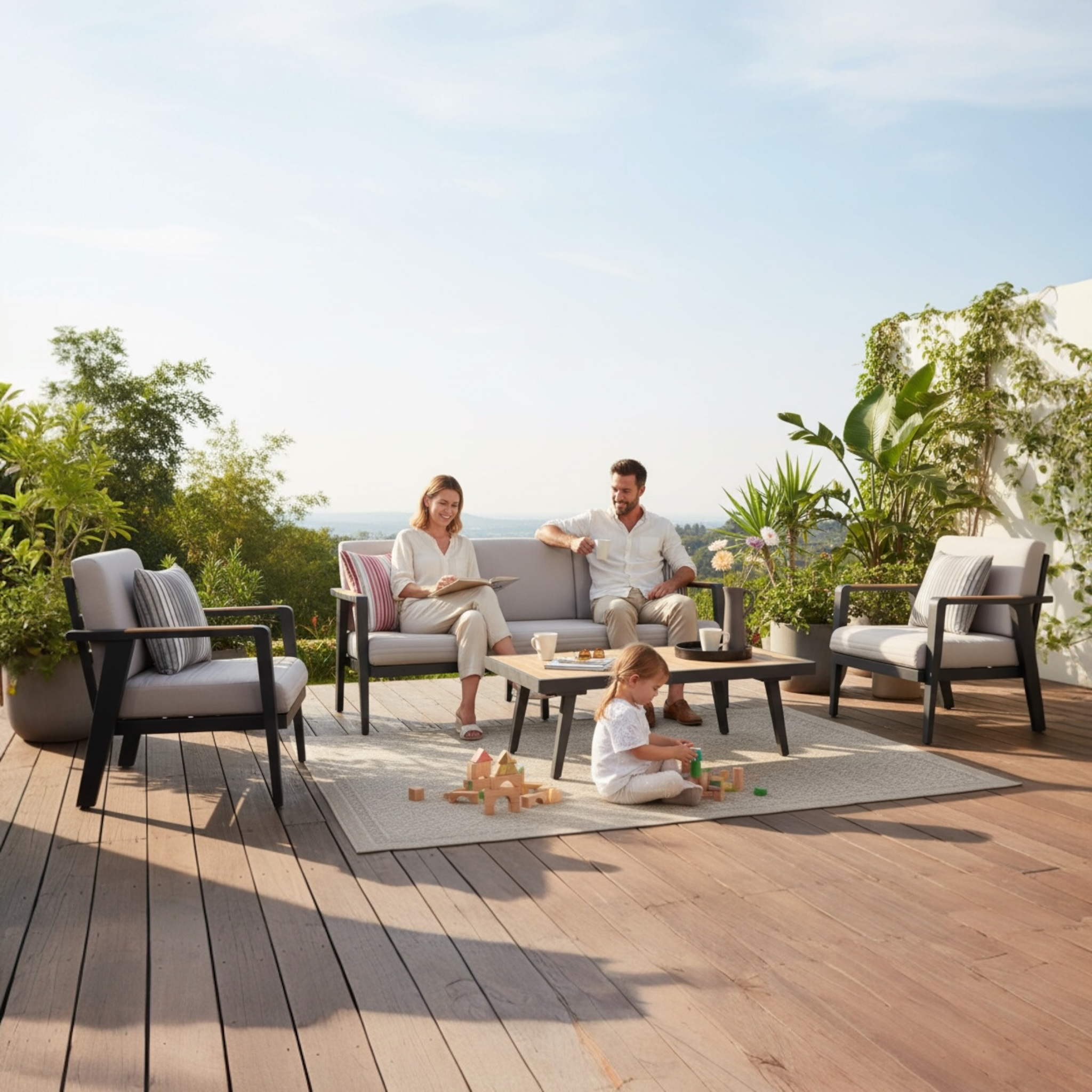 Salon de jardin en aluminium et en teck - LOVY