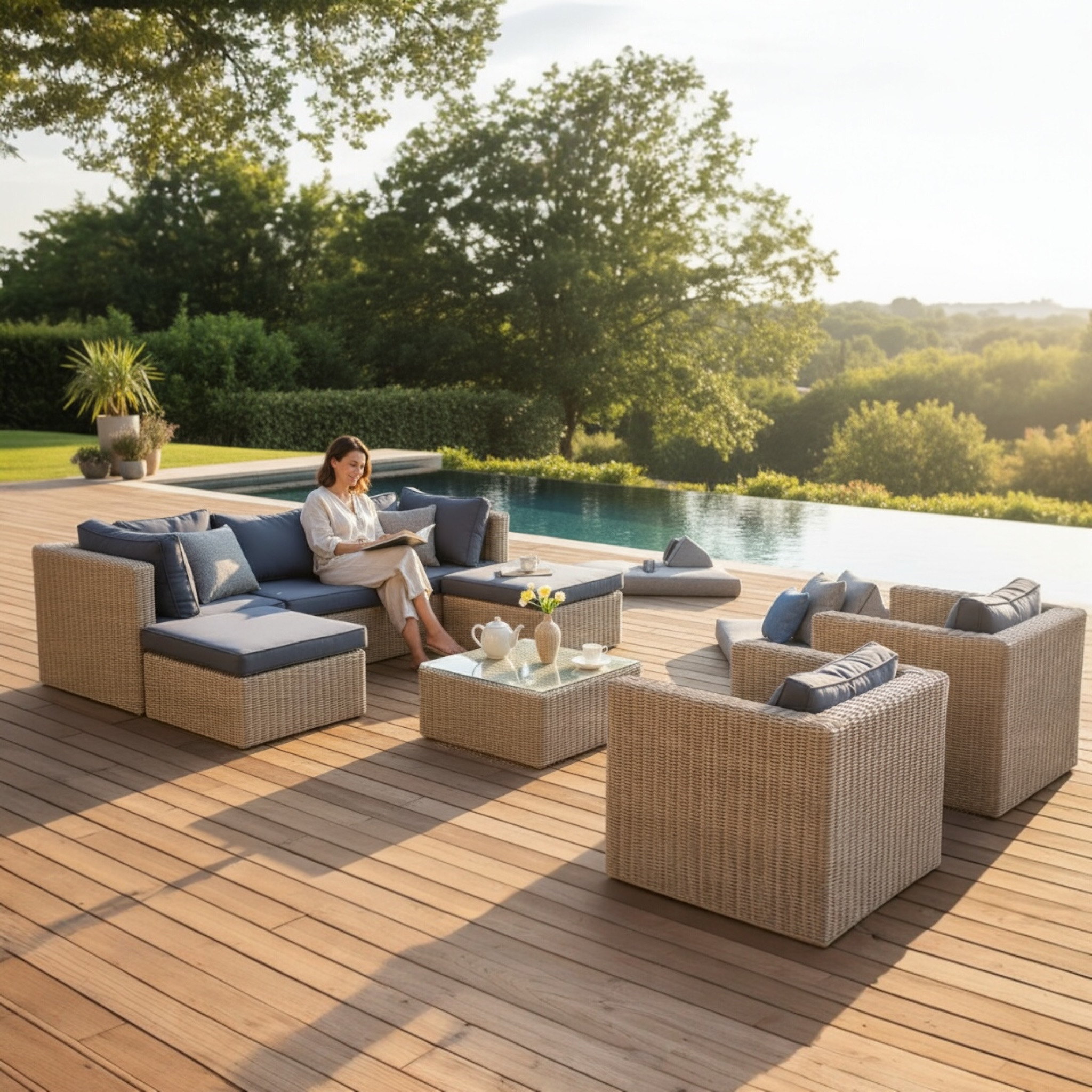 Salon de jardin modulable résine tressée ronde - LIBERTY CHIC OSIER