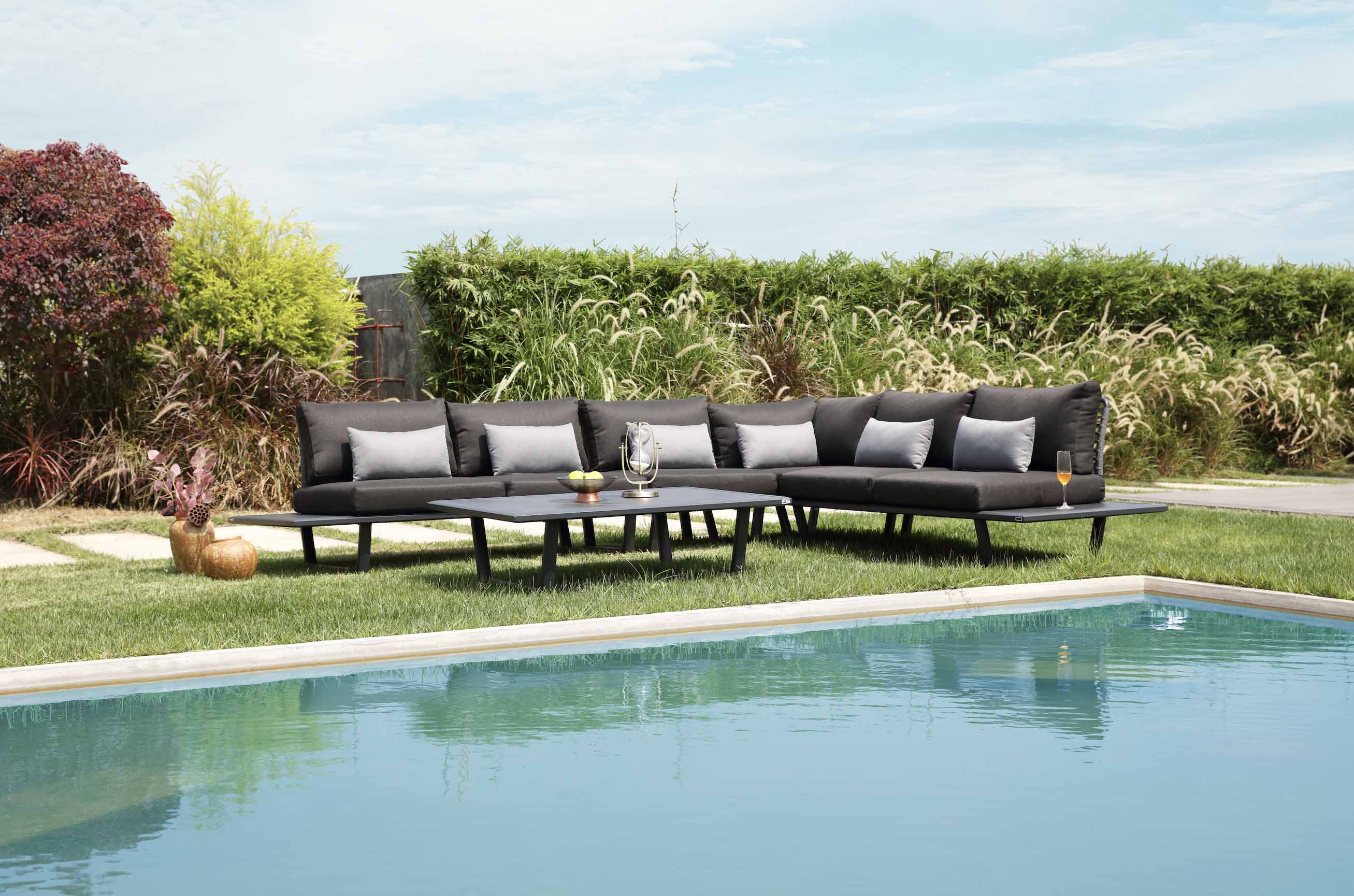 Salon de jardin haut de gamme en aluminium et corde 6 places - SOPHIA GRIS