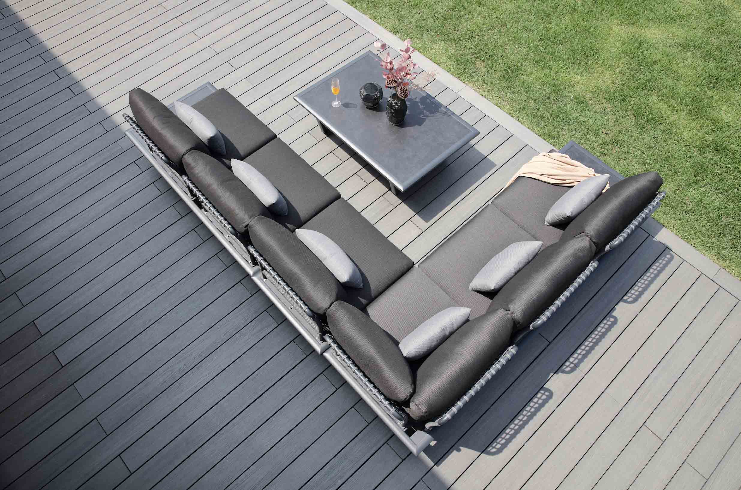 Salon de jardin haut de gamme en aluminium et corde 6 places - SOPHIA GRIS