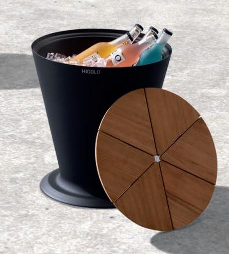 Seau à glace Higold gris anthracite au design élégant, couvercle en teck FSC luxe à six sections, matériaux durables, style.