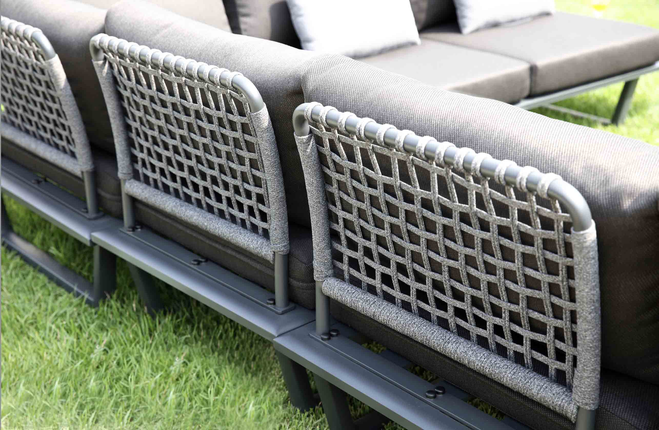 Salon de jardin haut de gamme en aluminium et corde 6 places - SOPHIA GRIS