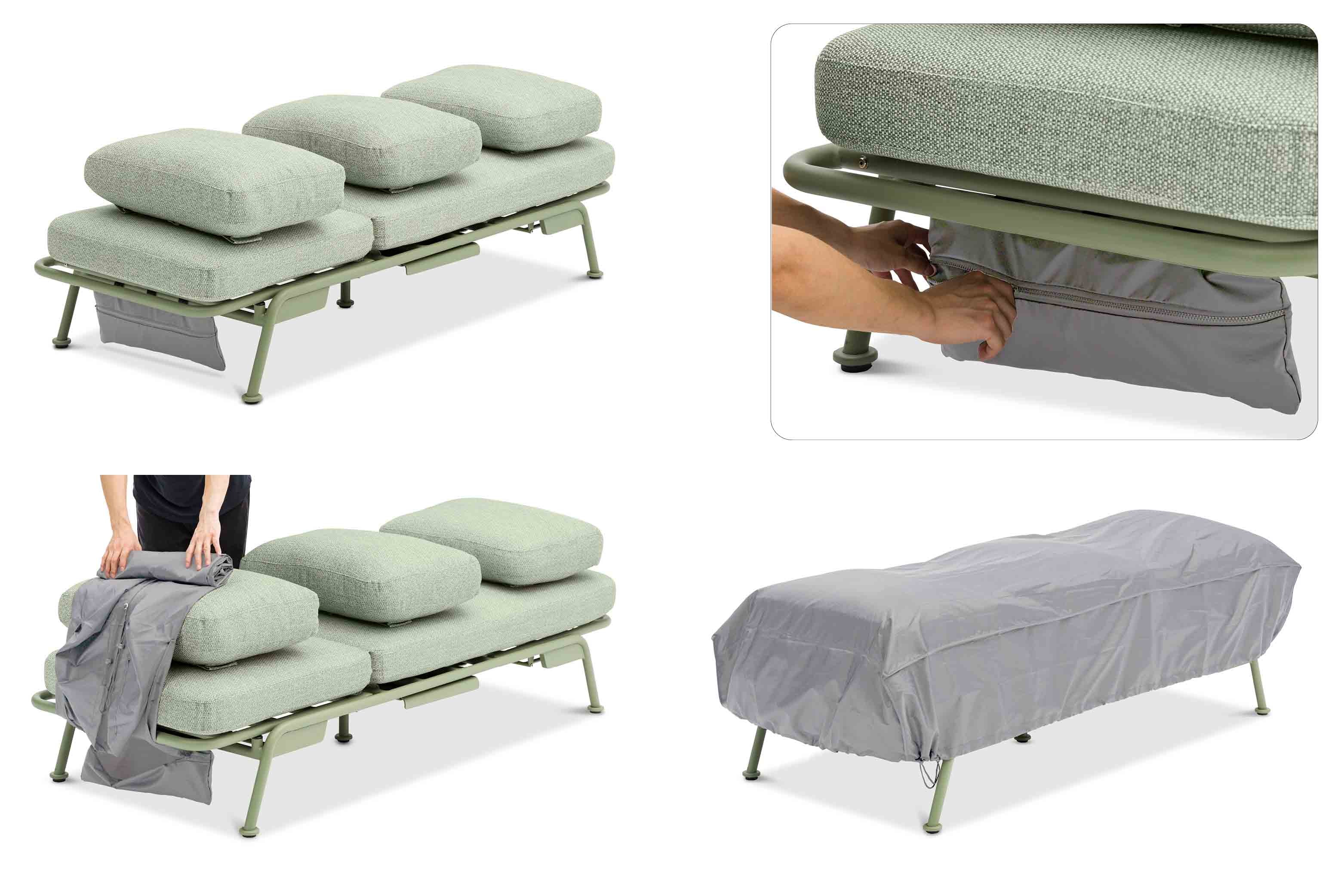 Salon de jardin / bain de soleil modulable en aluminium vert - SUNNY