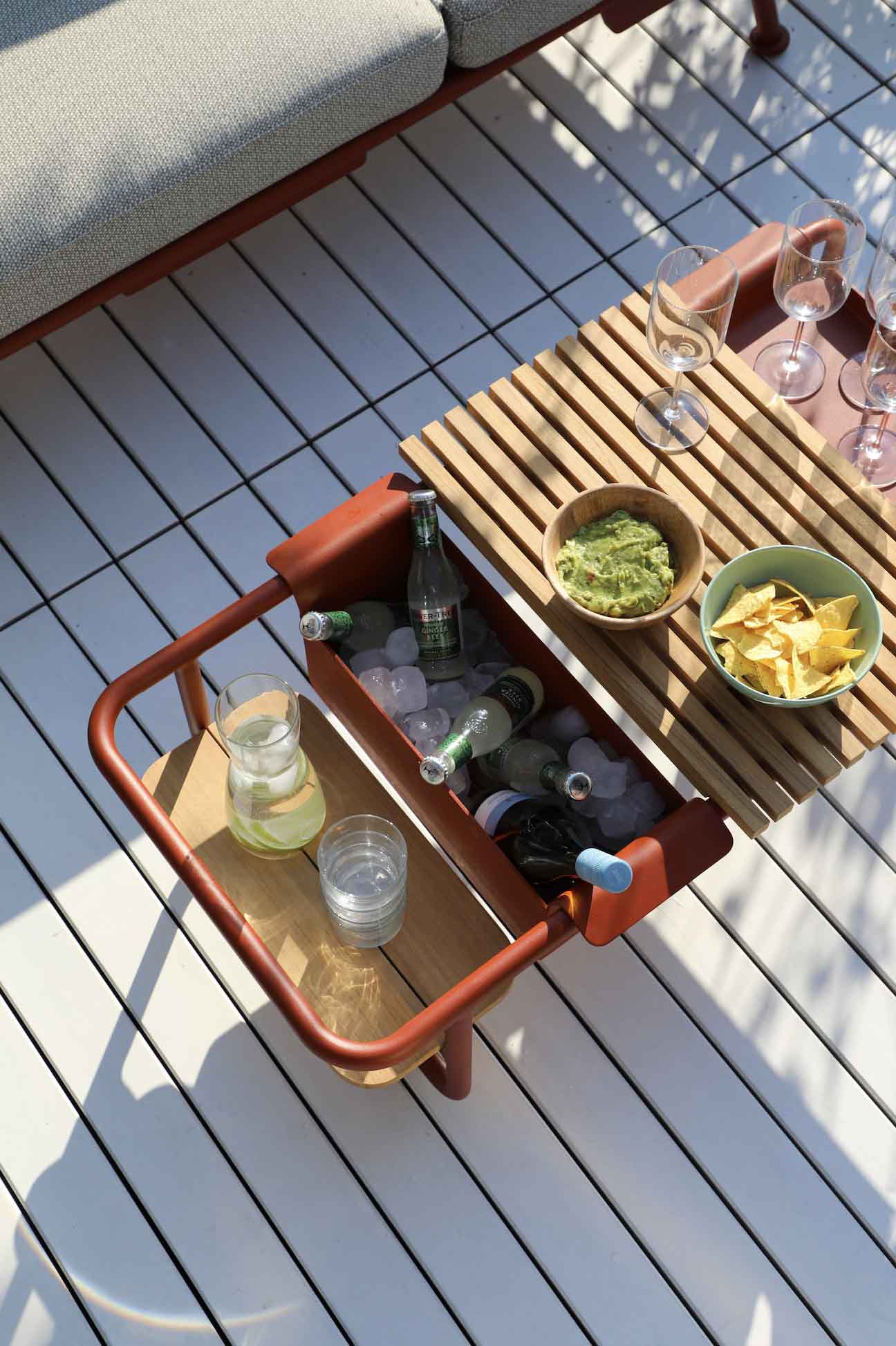 Salon de jardin / bain de soleil modulable en aluminium terracotta - SUNNY