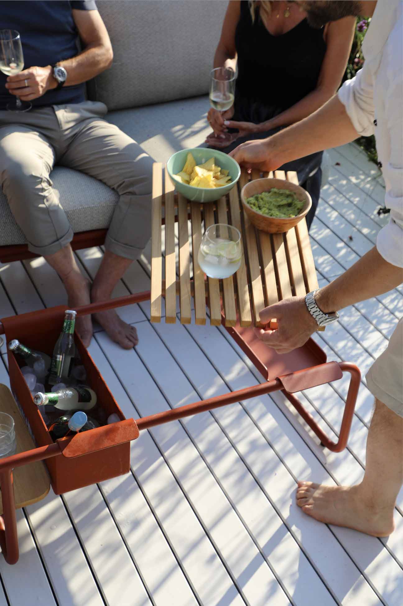 Salon de jardin / bain de soleil modulable en aluminium terracotta - SUNNY