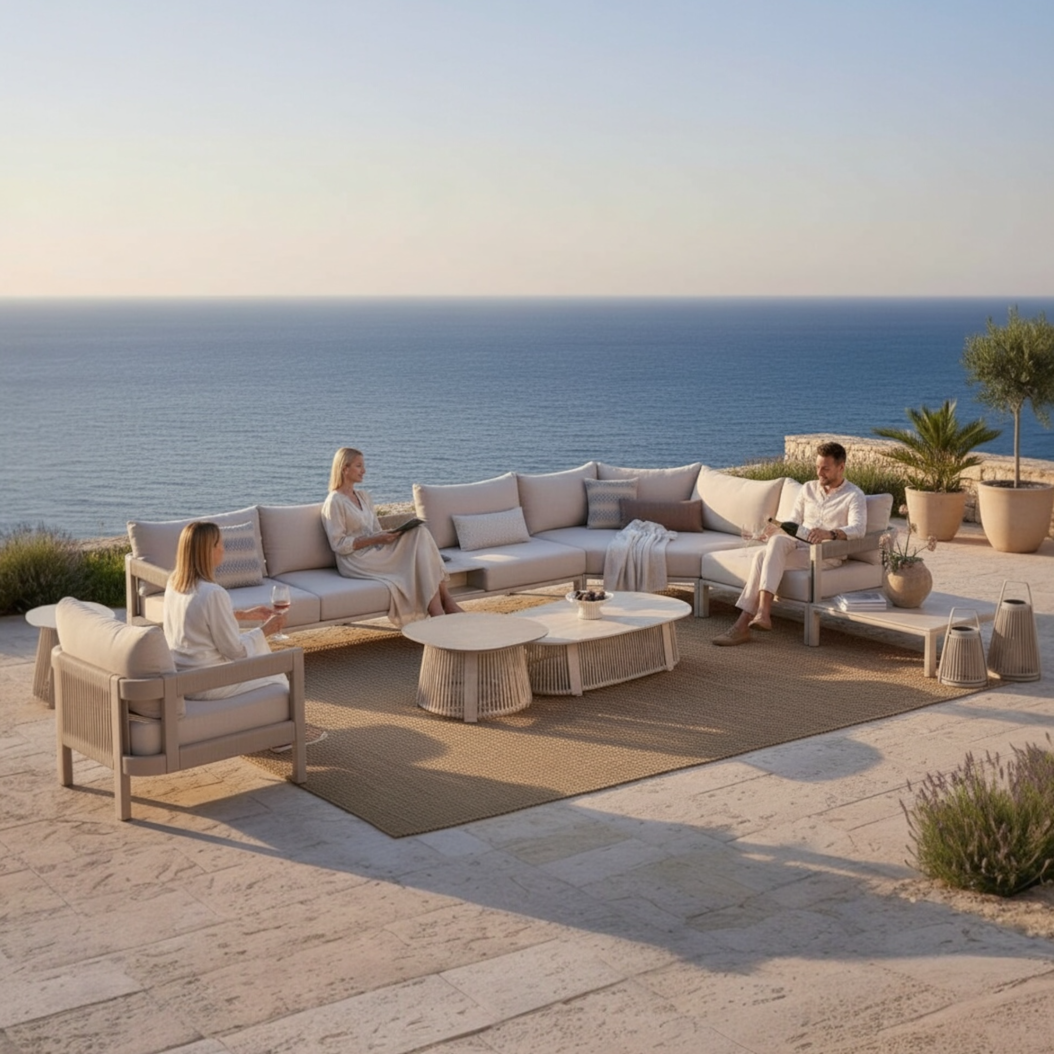 Salon de jardin en angle aluminium beige design de luxe Milan