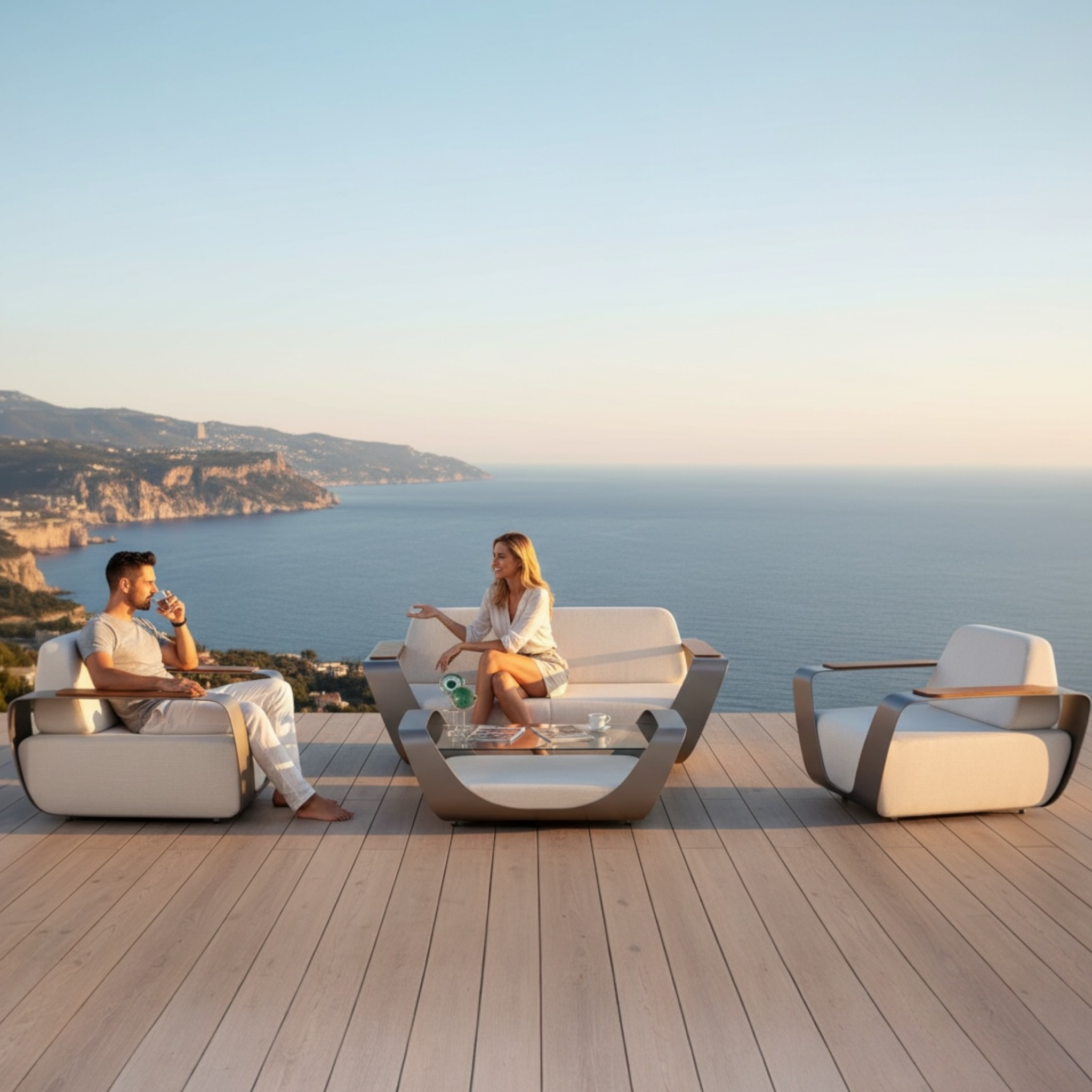 Canapé de jardin 4 place en aluminium design haut de gamme Onda