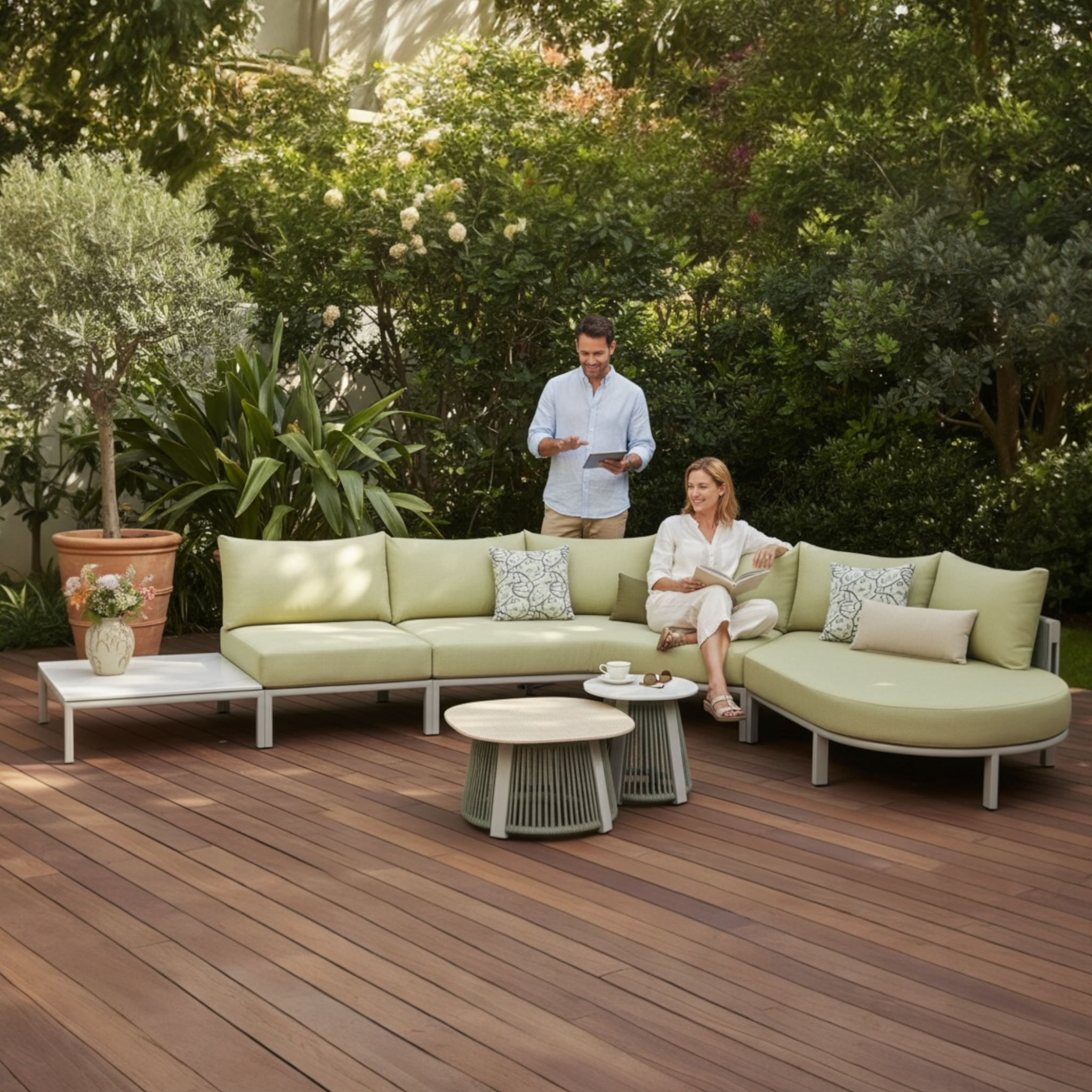 Salon de jardin de luxe avec méridienne beige Milan