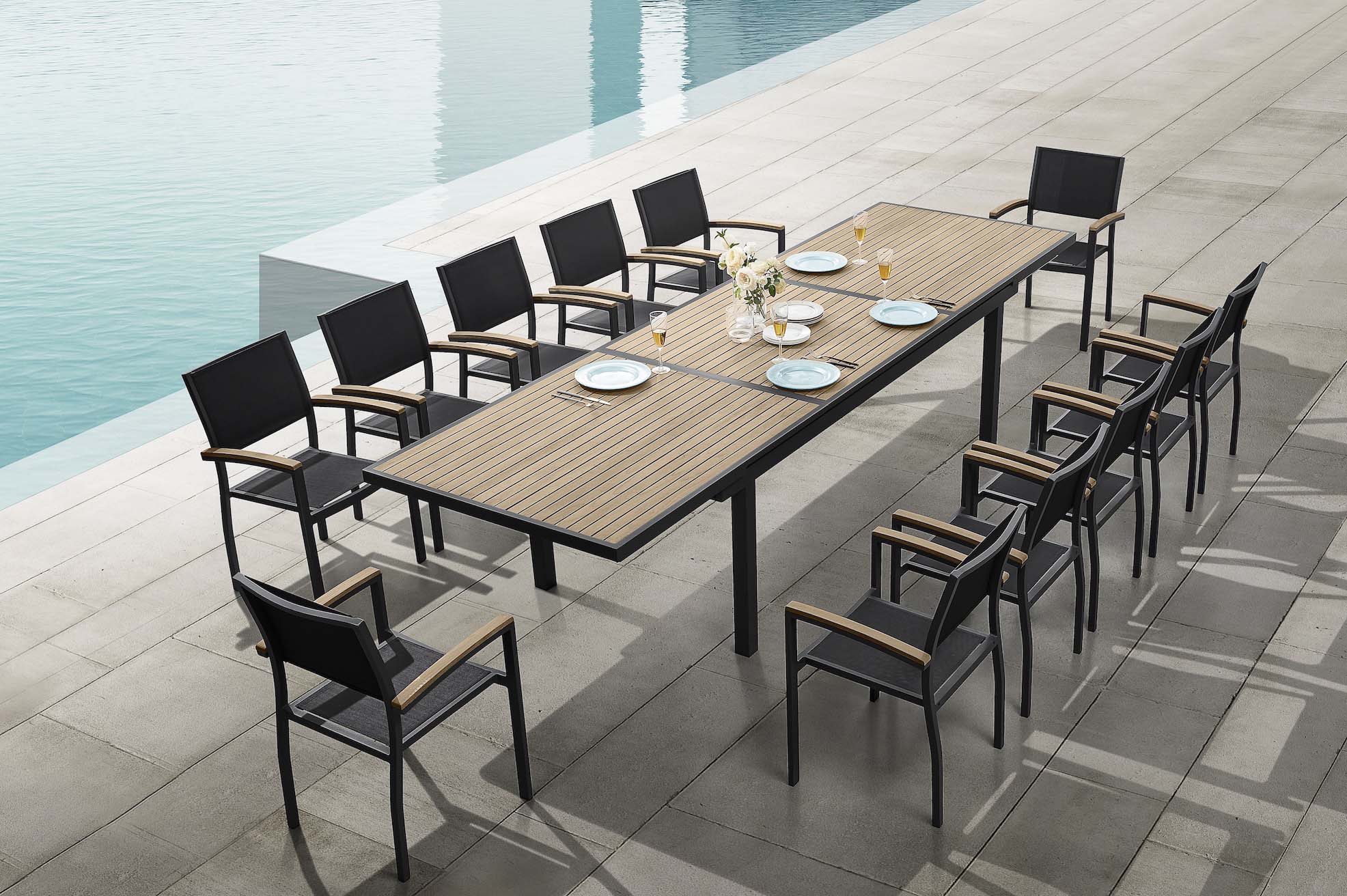Grande table repas de jardin extensible en aluminium et en teck - TORY PLUS