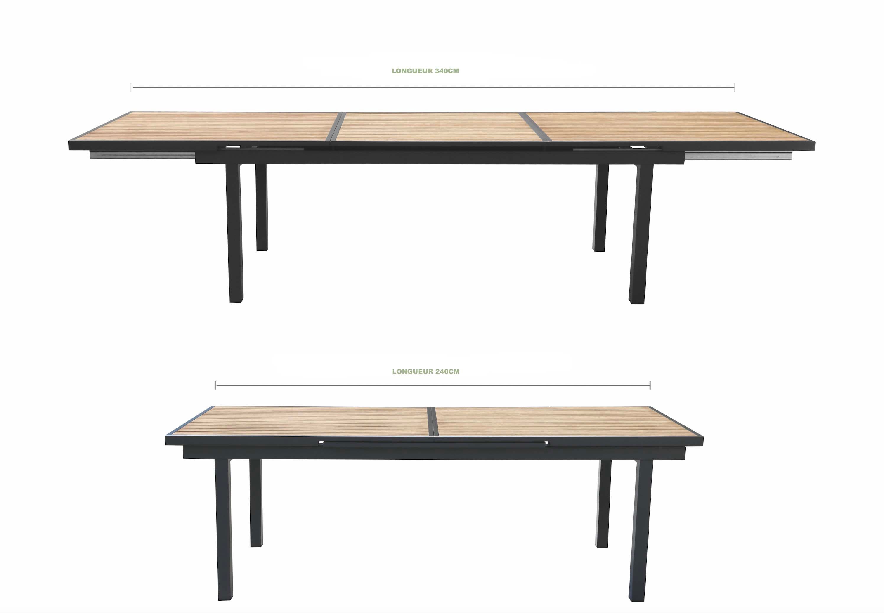 Grande table repas de jardin extensible en aluminium et en teck - TORY PLUS