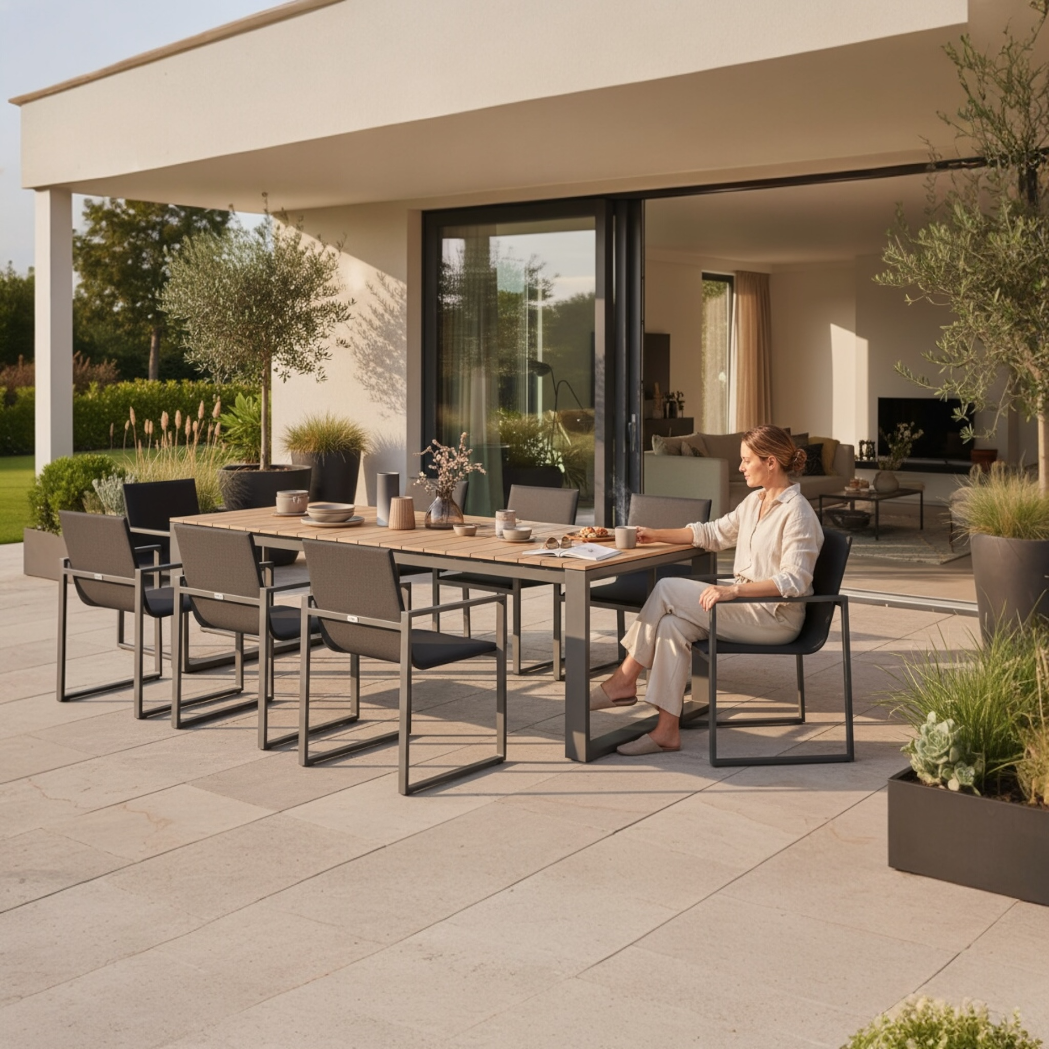 Table de jardin en teck et aluminium haut de gamme - COMO NOIR 240CM