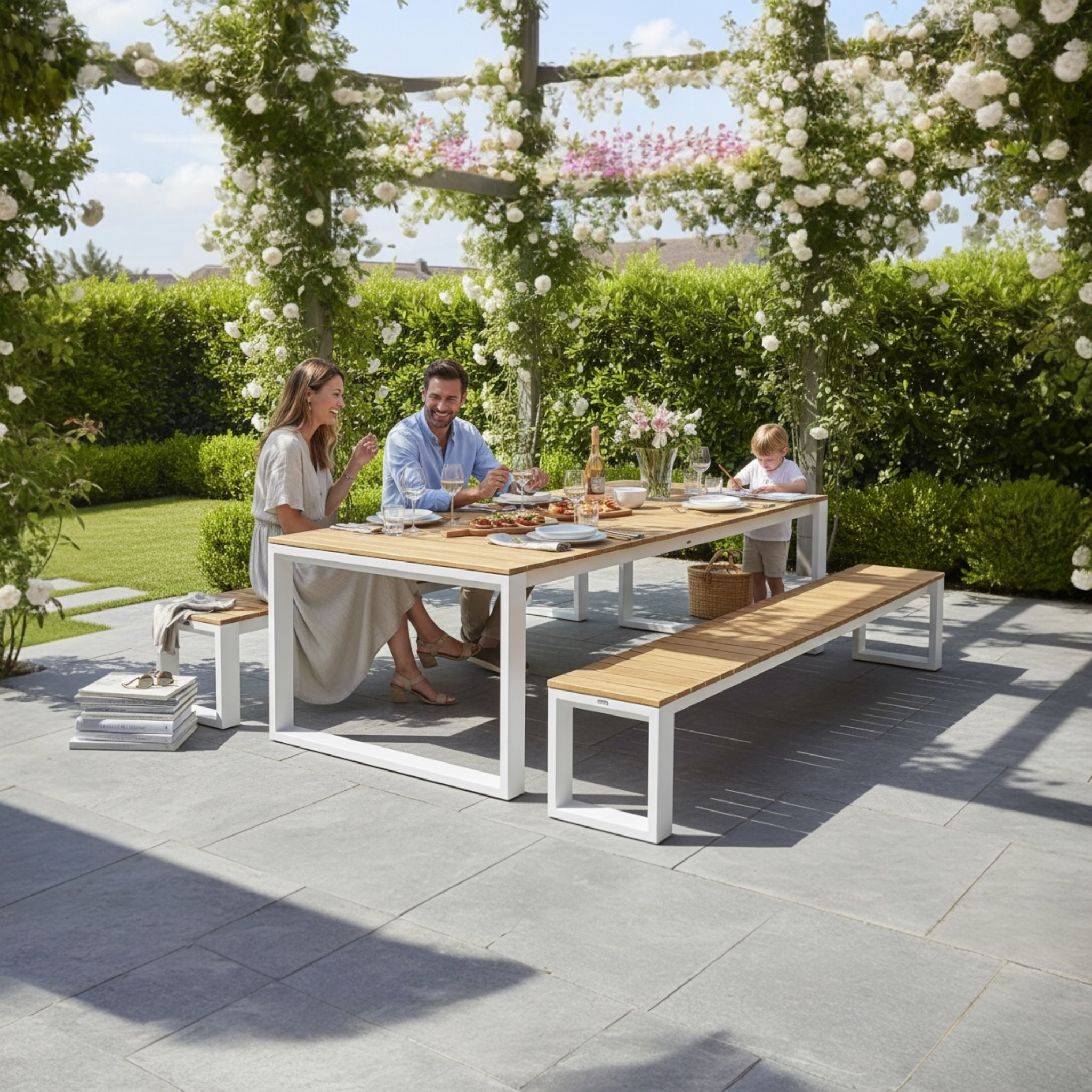 Table de jardin en teck et aluminium haut de gamme - COMO 200CM