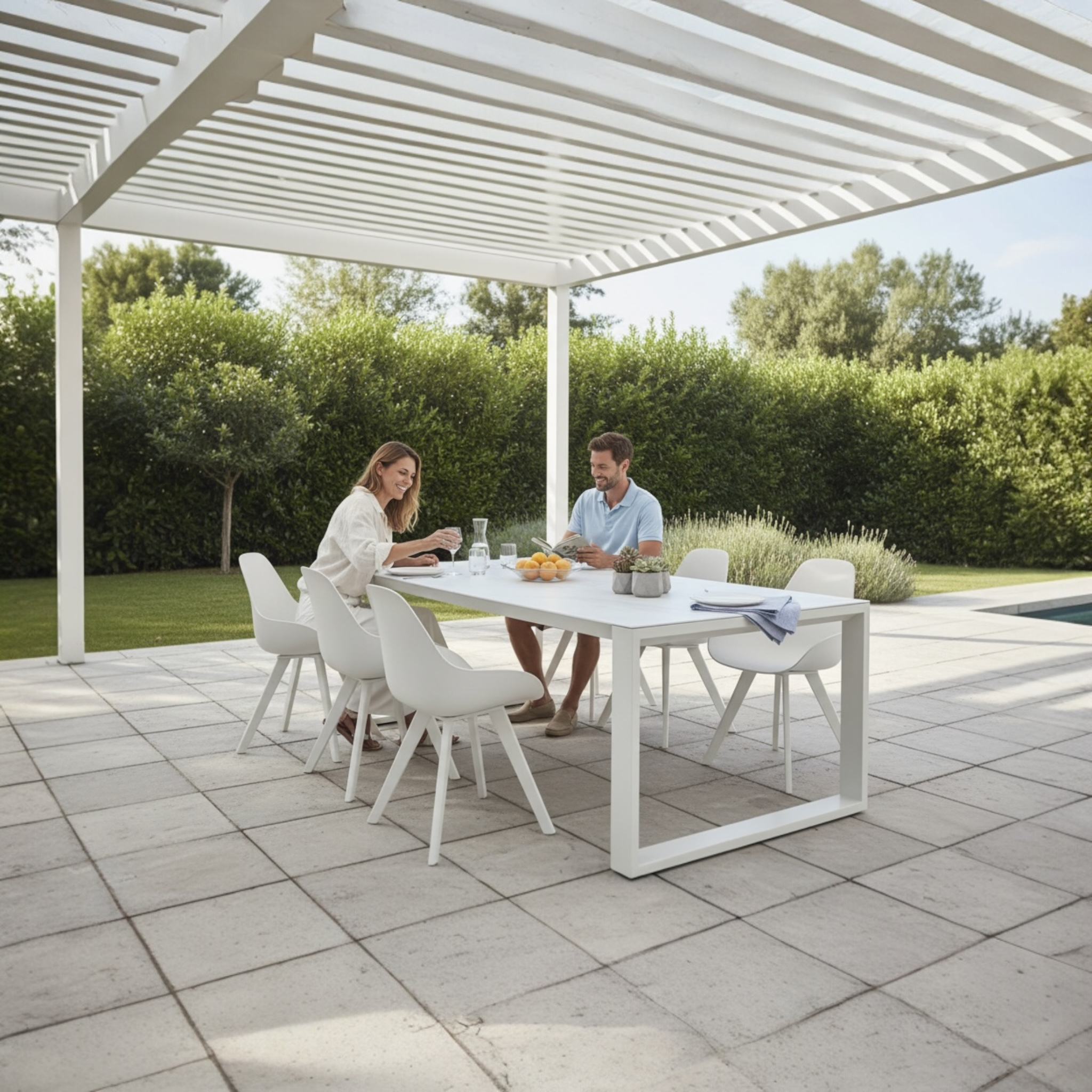 Table de jardin en aluminium - COMO avec plateau en verre 240CM