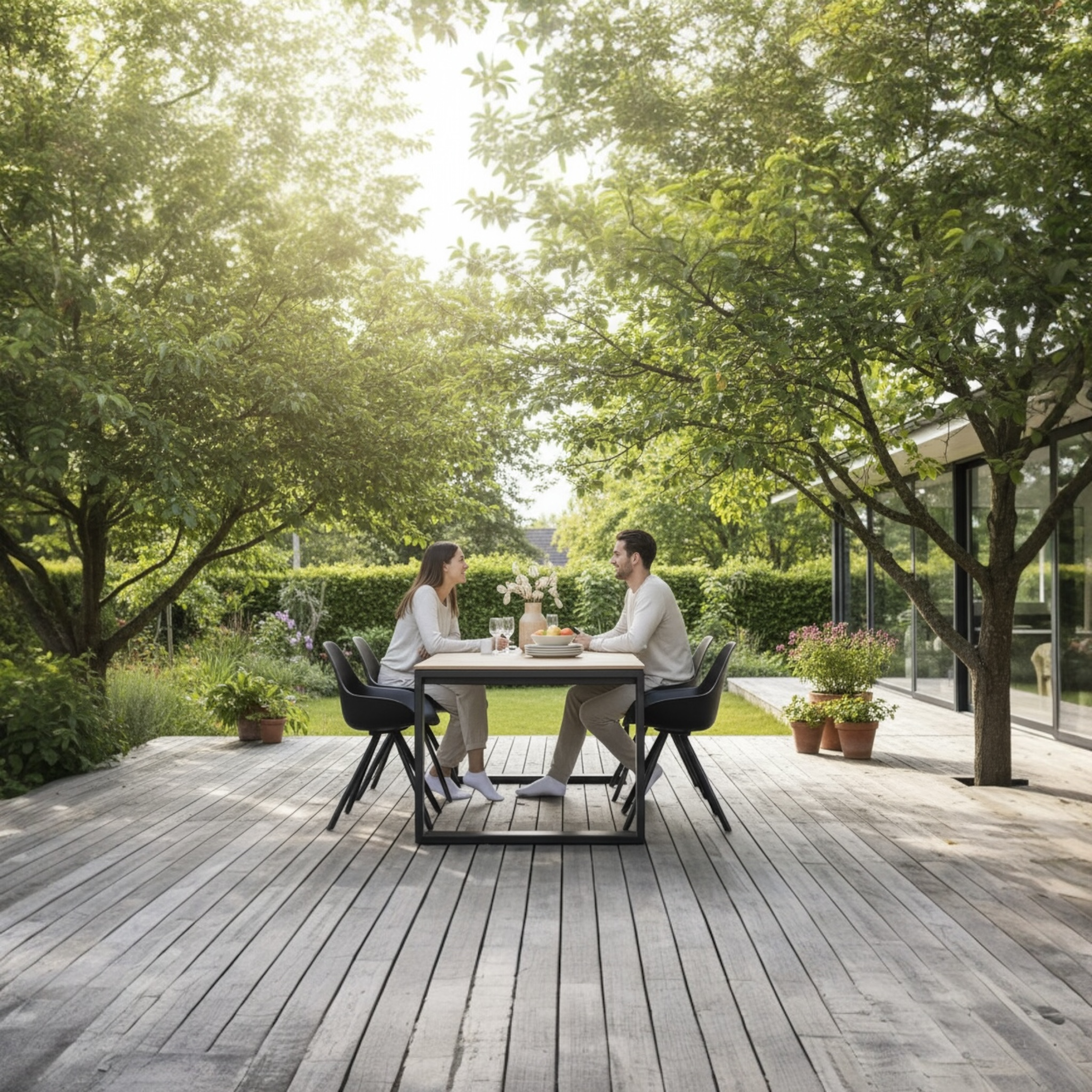 Table de jardin en teck et aluminium haut de gamme - COMO NOIR 200CM