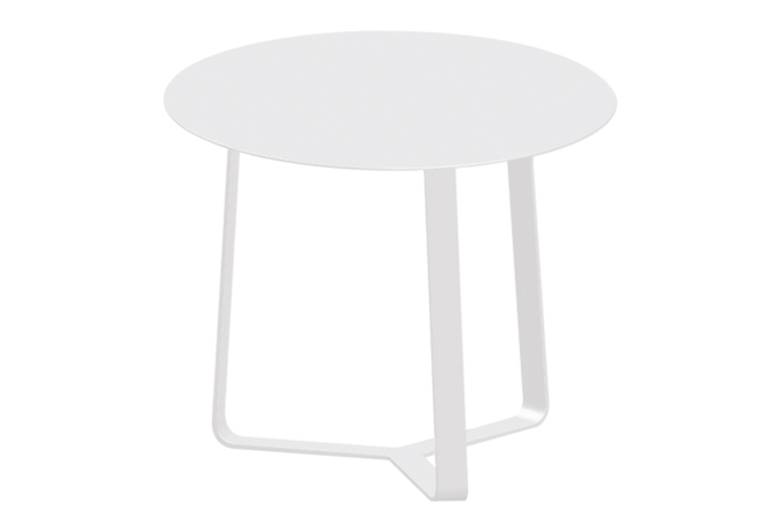 Table basse ronde en aluminium haut de gamme avec peinture époxy blanche et design épuré.