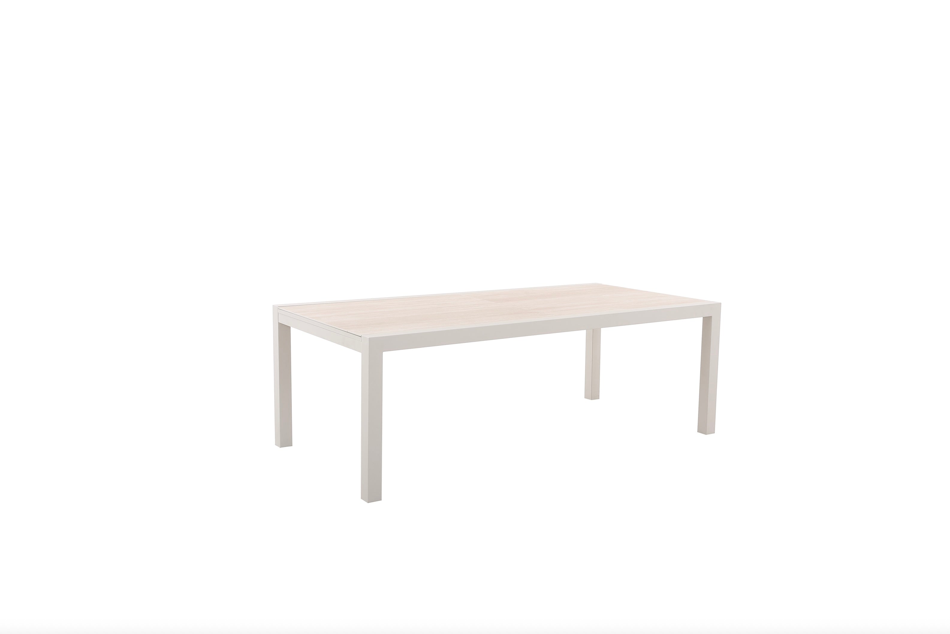 Table EDEN sur fond blanc avec rallonge repliée. Le plateau est en céramique haut de gamme.