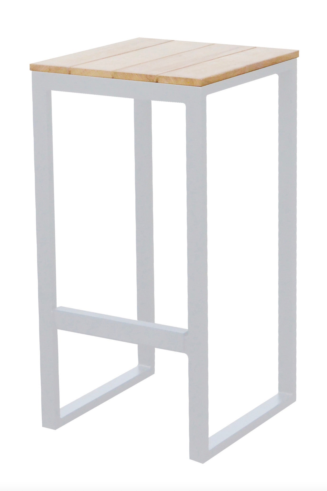 Bar de jardin haut de gamme avec structure en aluminium blanc et plateau en teck FSC naturel, design élégant et durable.