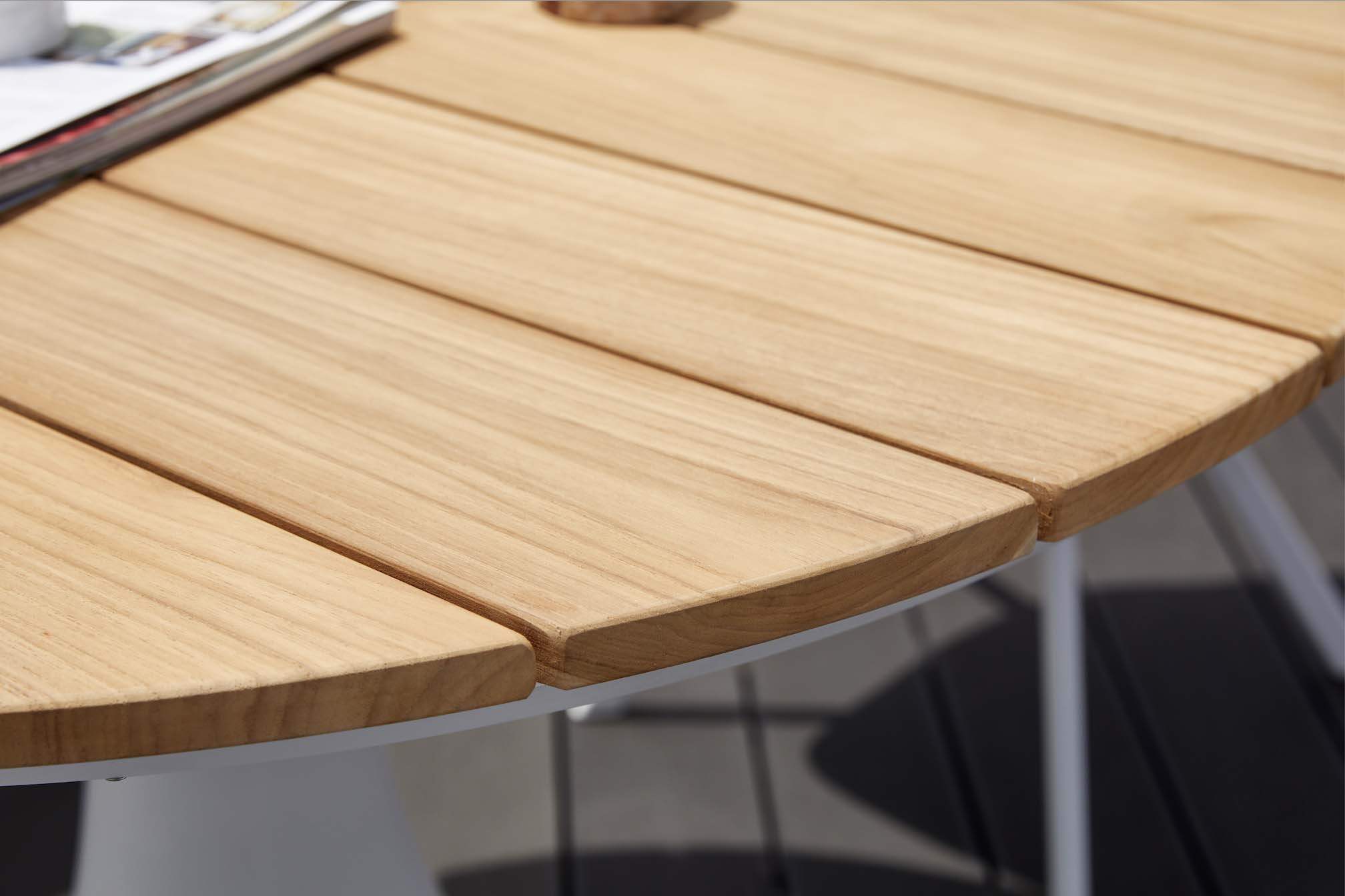 Table de jardin ronde avec plateau teck - FANO BLANC