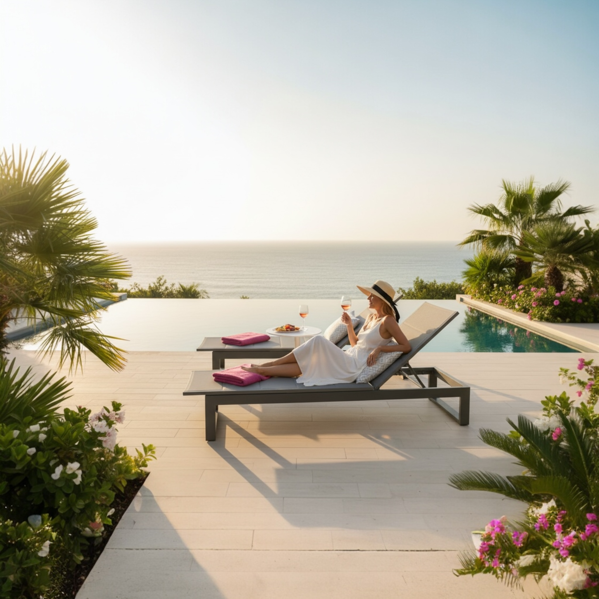 Duo de bains de soleil en aluminium + table basse - COMO Noir