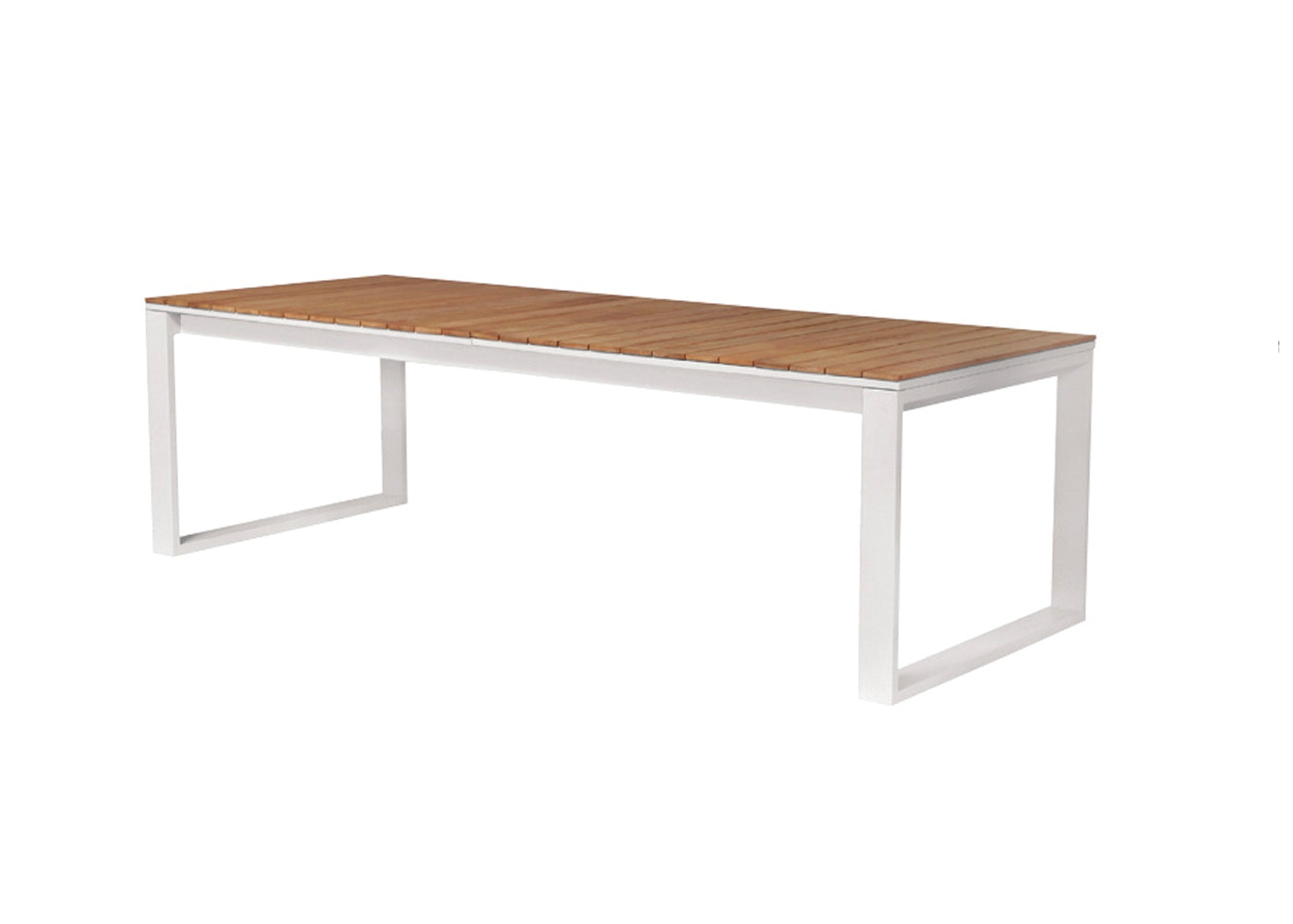 Table de jardin 240 cm en teck FSC avec plateau en aluminium haut de gamme blanc, design élégant et durable, style.