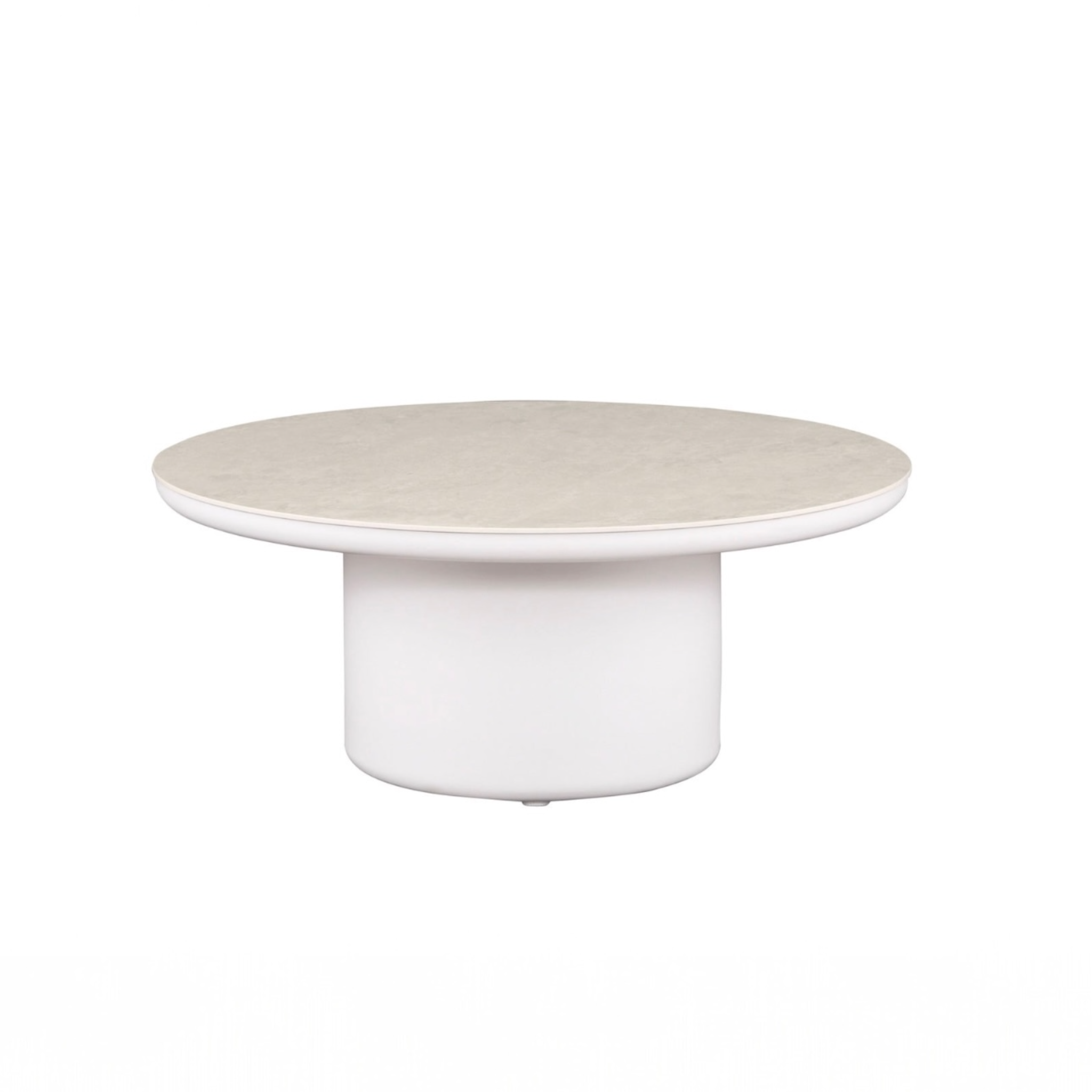 Table basse ronde iris en aluminium blanc et plateau céramique