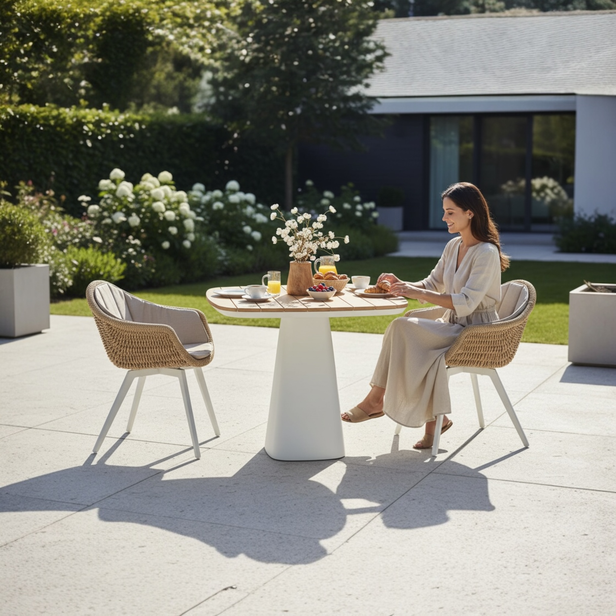 Table repas de jardin carrée avec plateau en teck Milo Teck