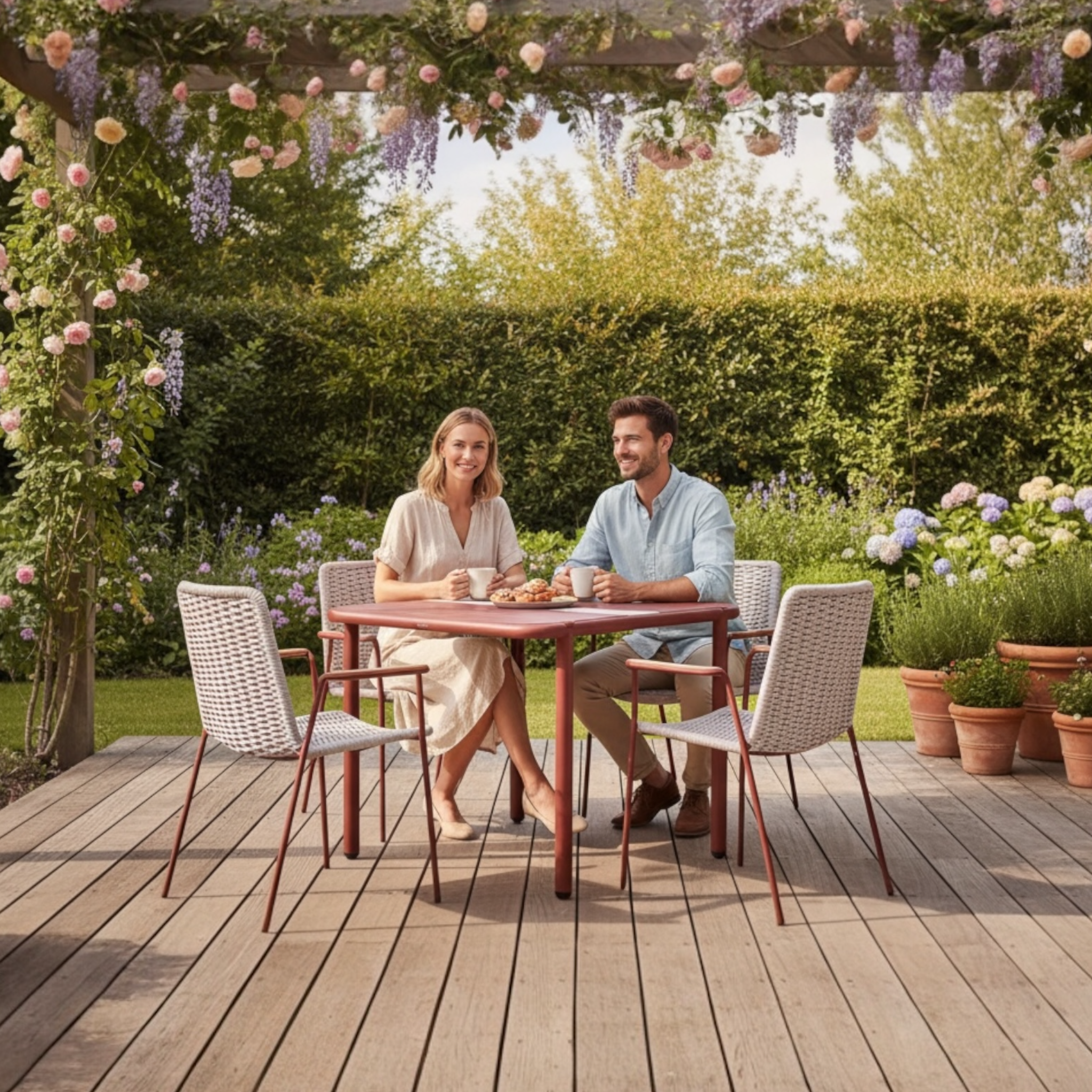 Table d'extérieur sarran rouge 4 place en aluminium design