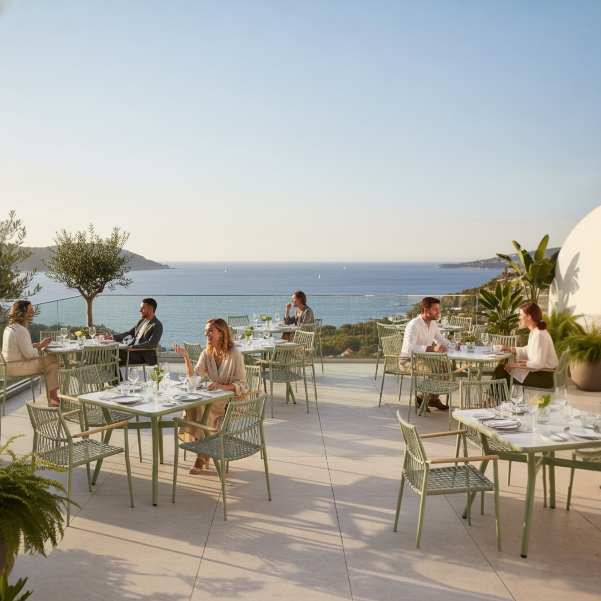 Table bistrot d'extérieur en aluminium vert olive Sarran