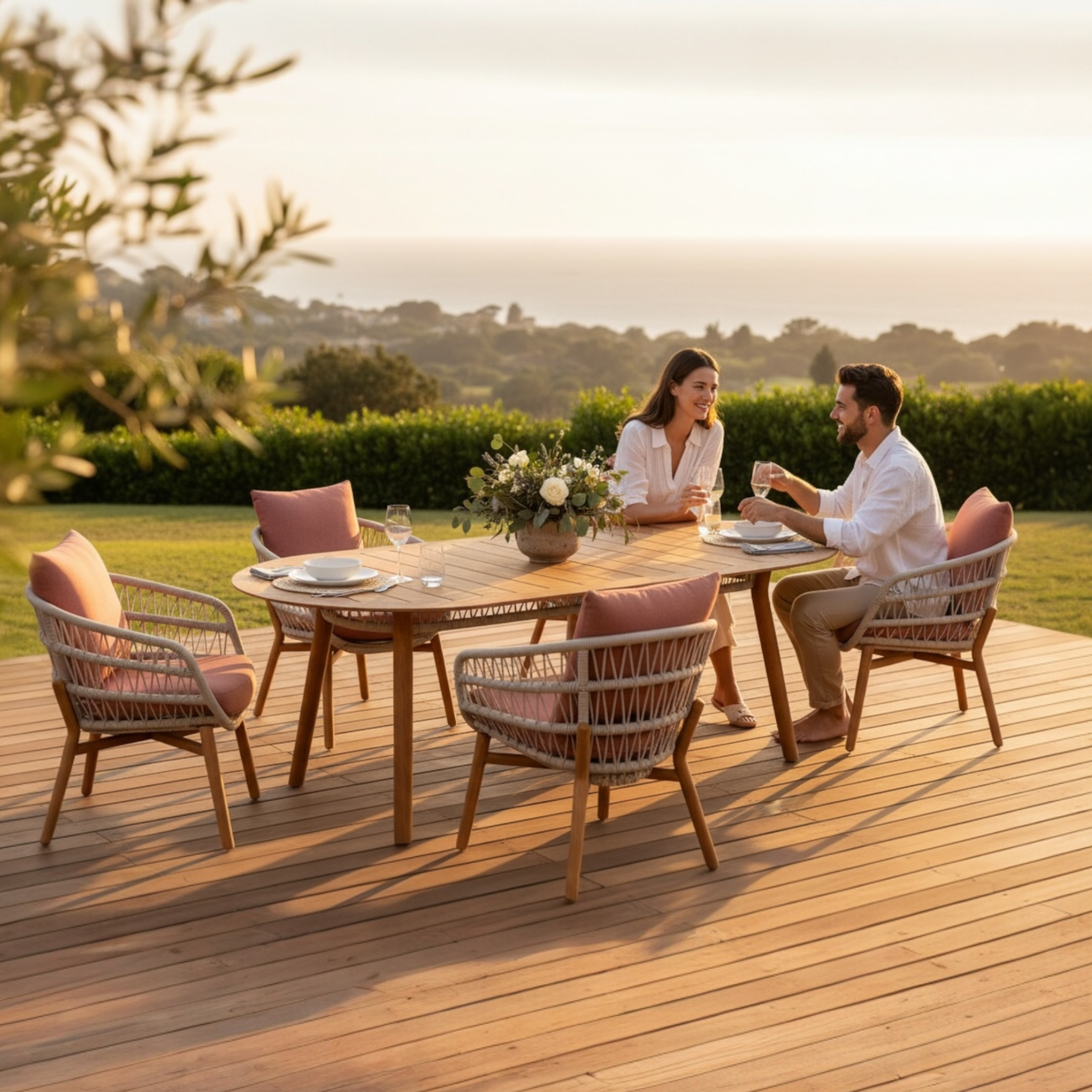 Table de jardin ROSE en bois massif, design contemporain