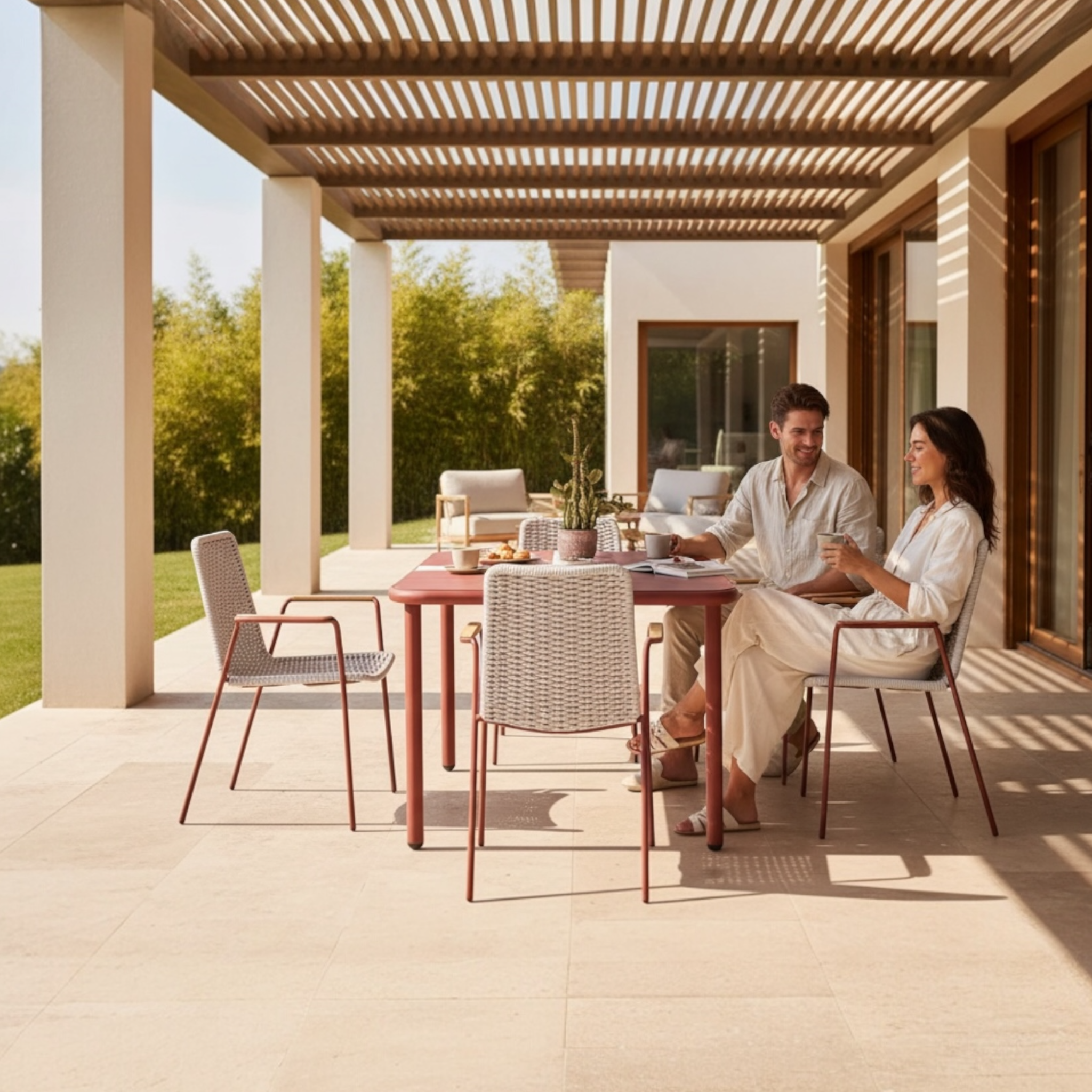 Table pour balcon design 4 place Sarran rouge