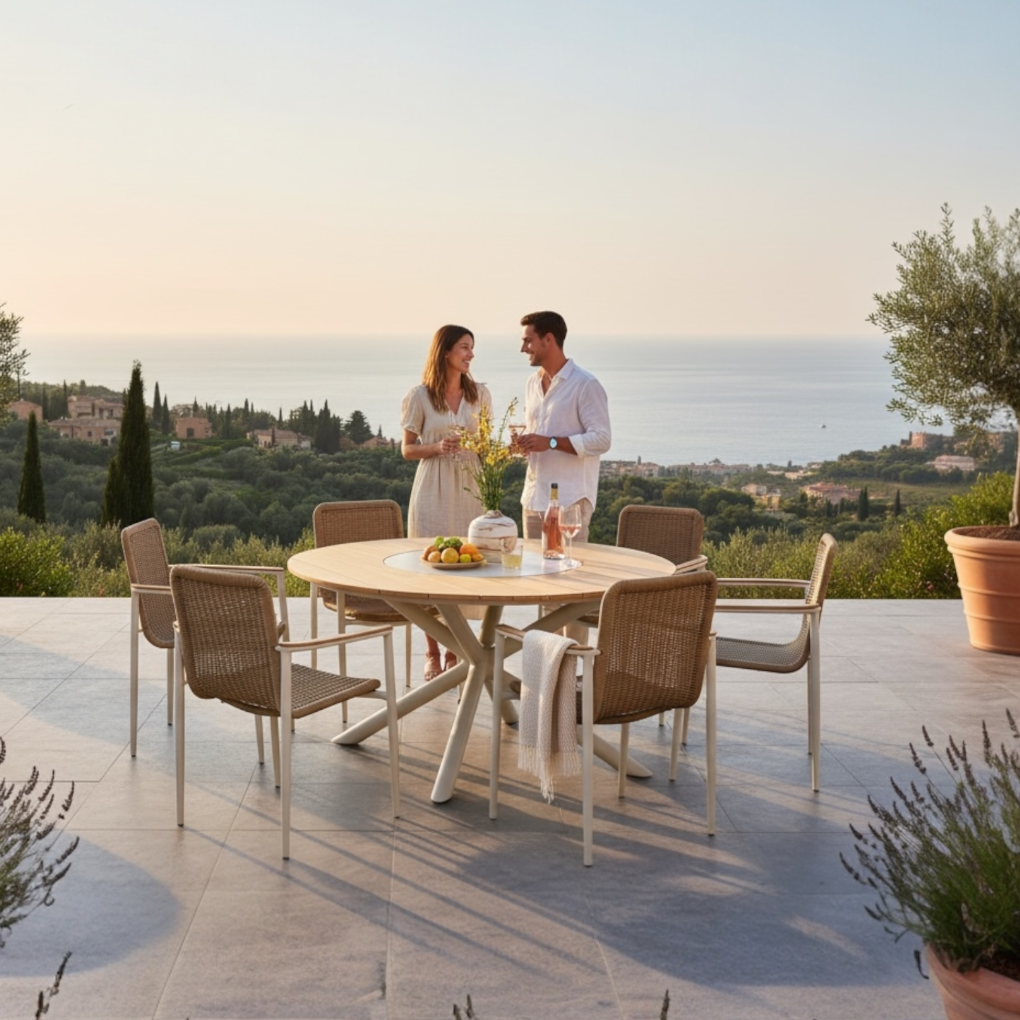 Jolie table en teck avec structure en aluminium pour 6 personnes