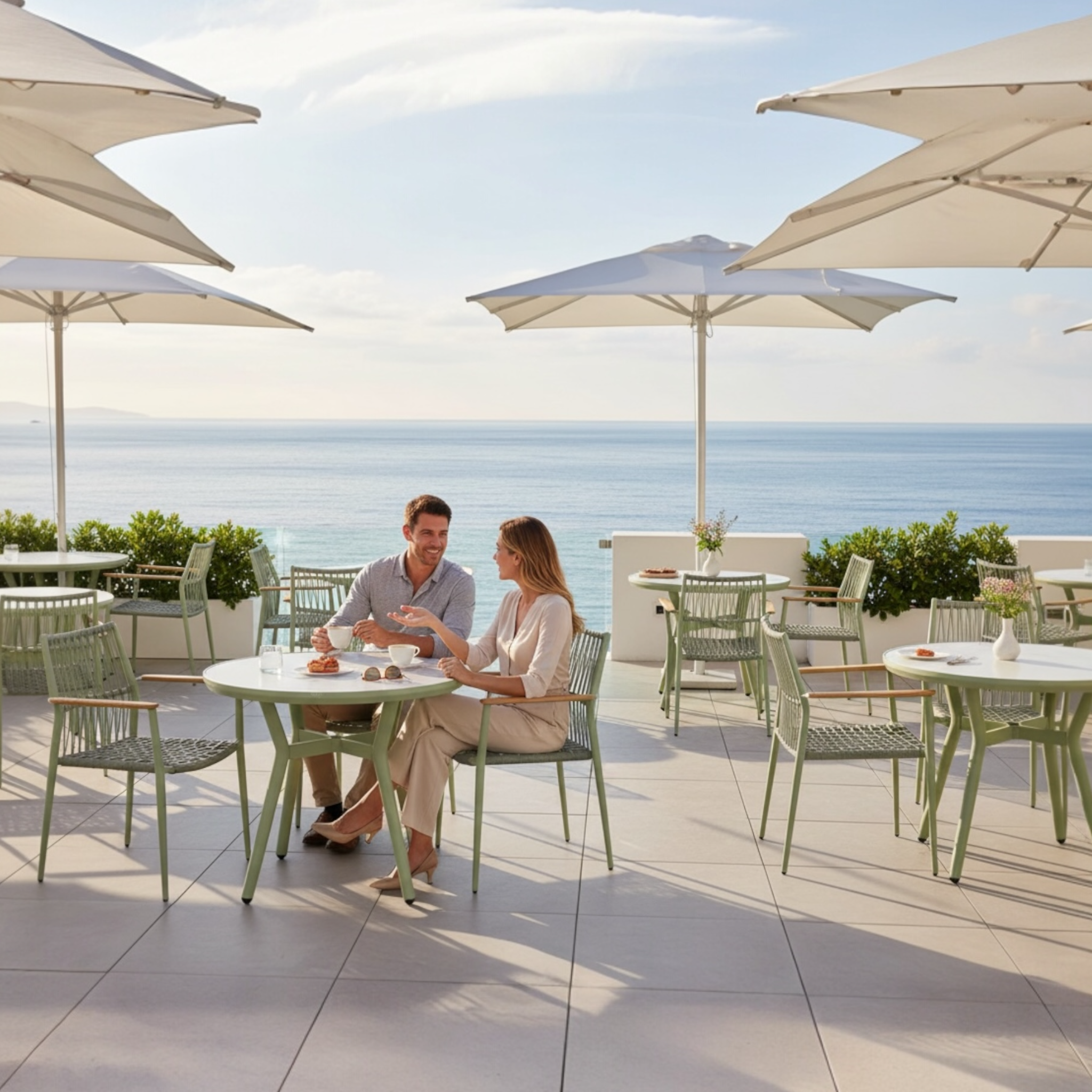 Table repas de jardin en aluminium ronde pour terrasse restaurant Sarran