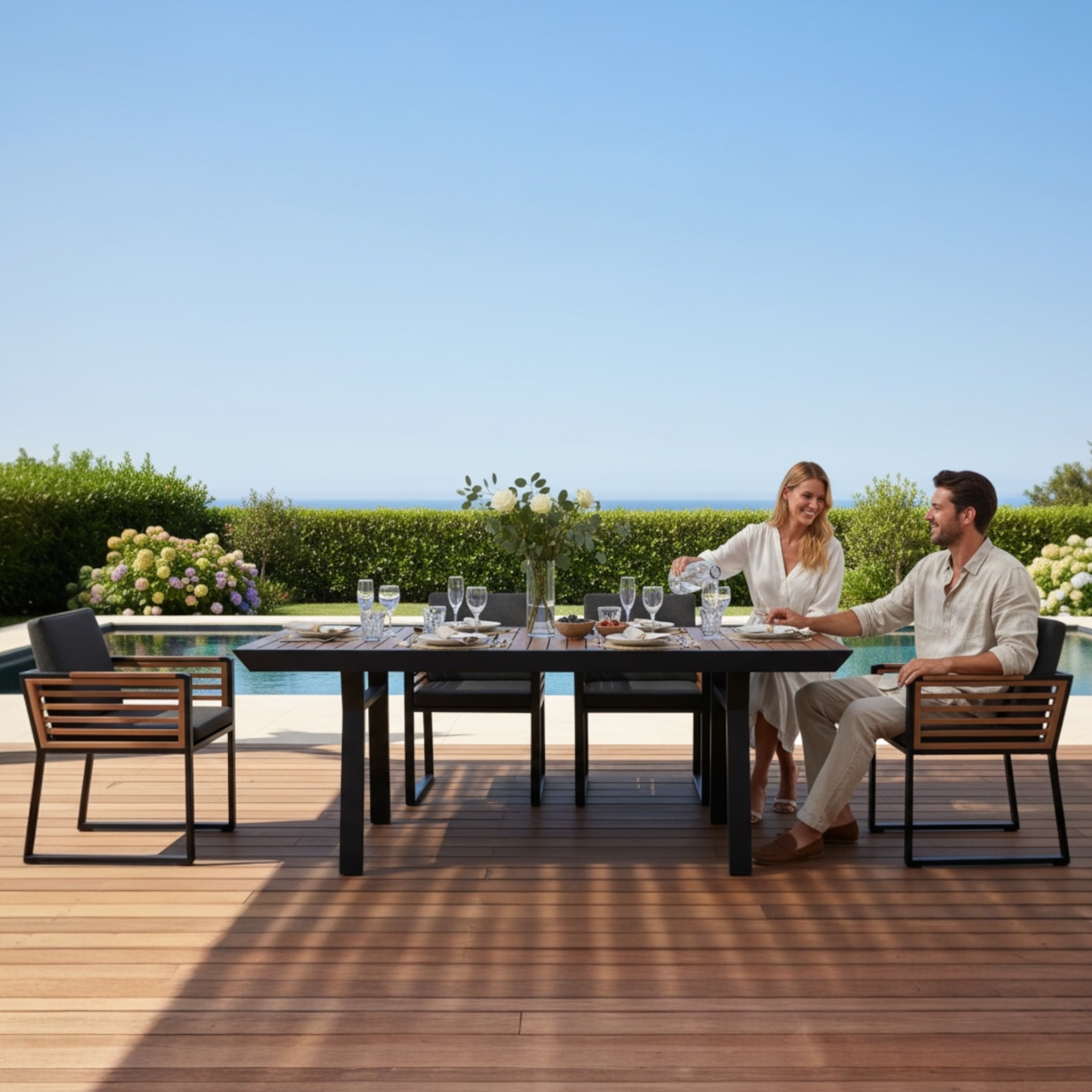 Ensemble repas luxe en aluminium et en teck