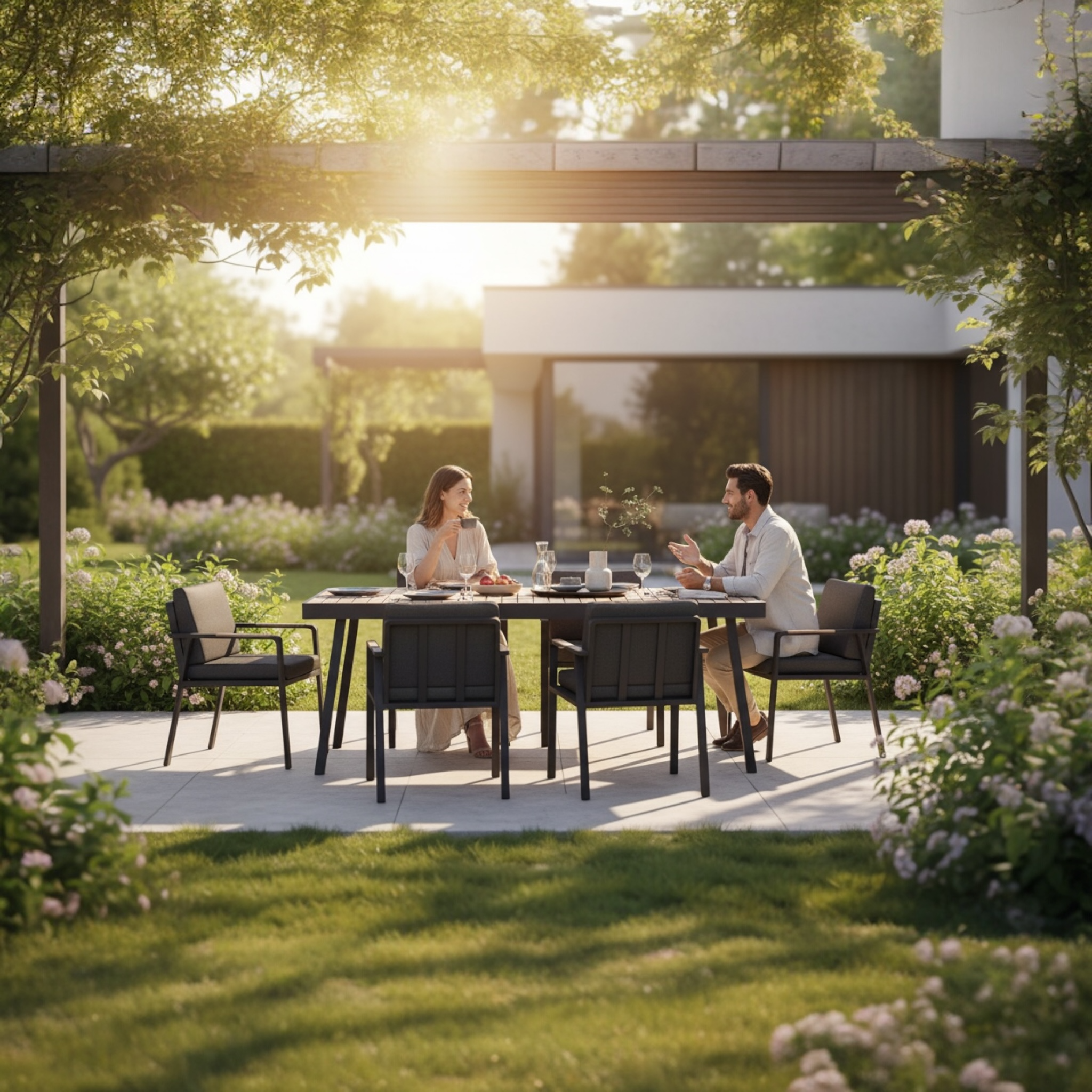 Table et chaise de jardin confortable 8 place Noffy noir