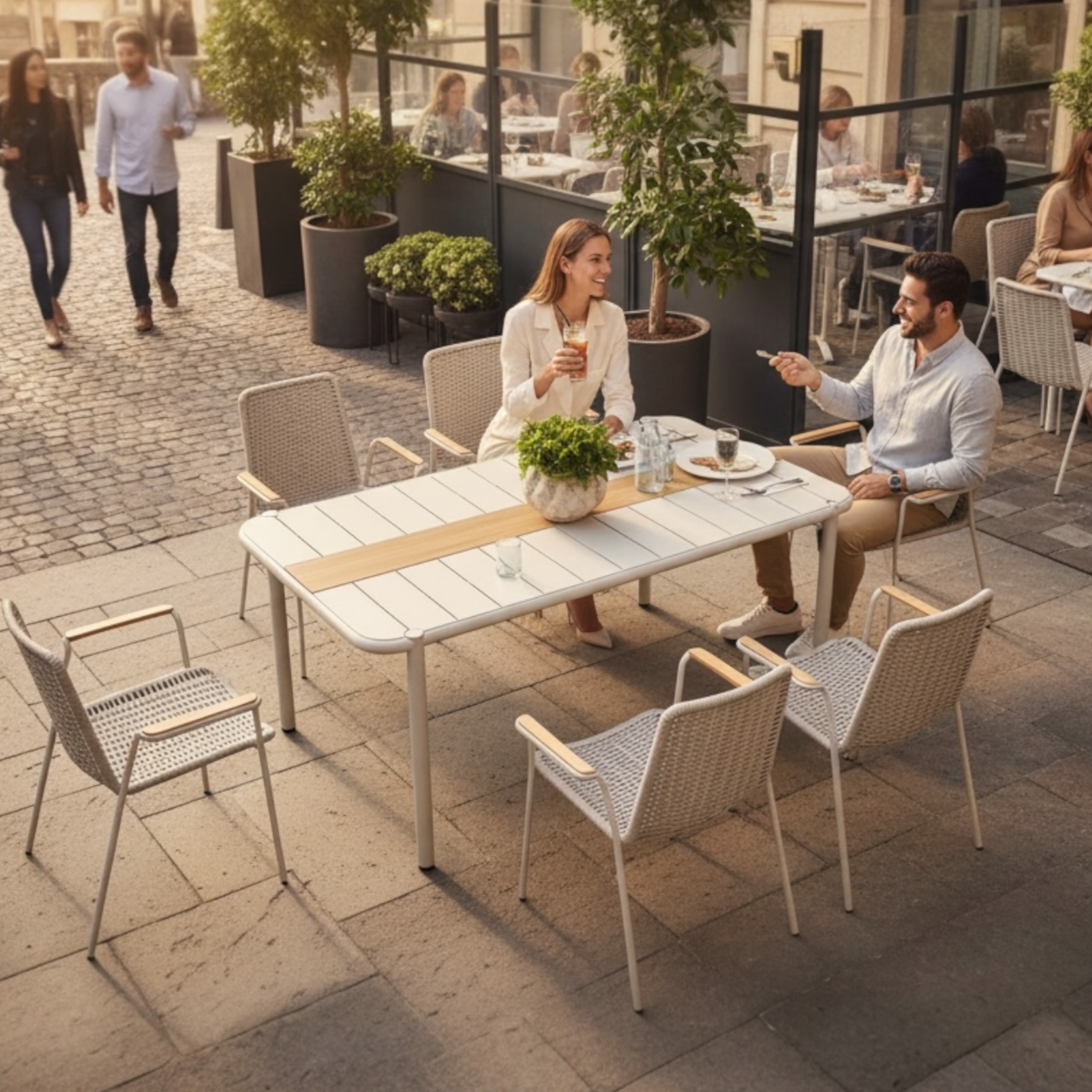 Table repas de terrasse 6 place Sarran Beige design.