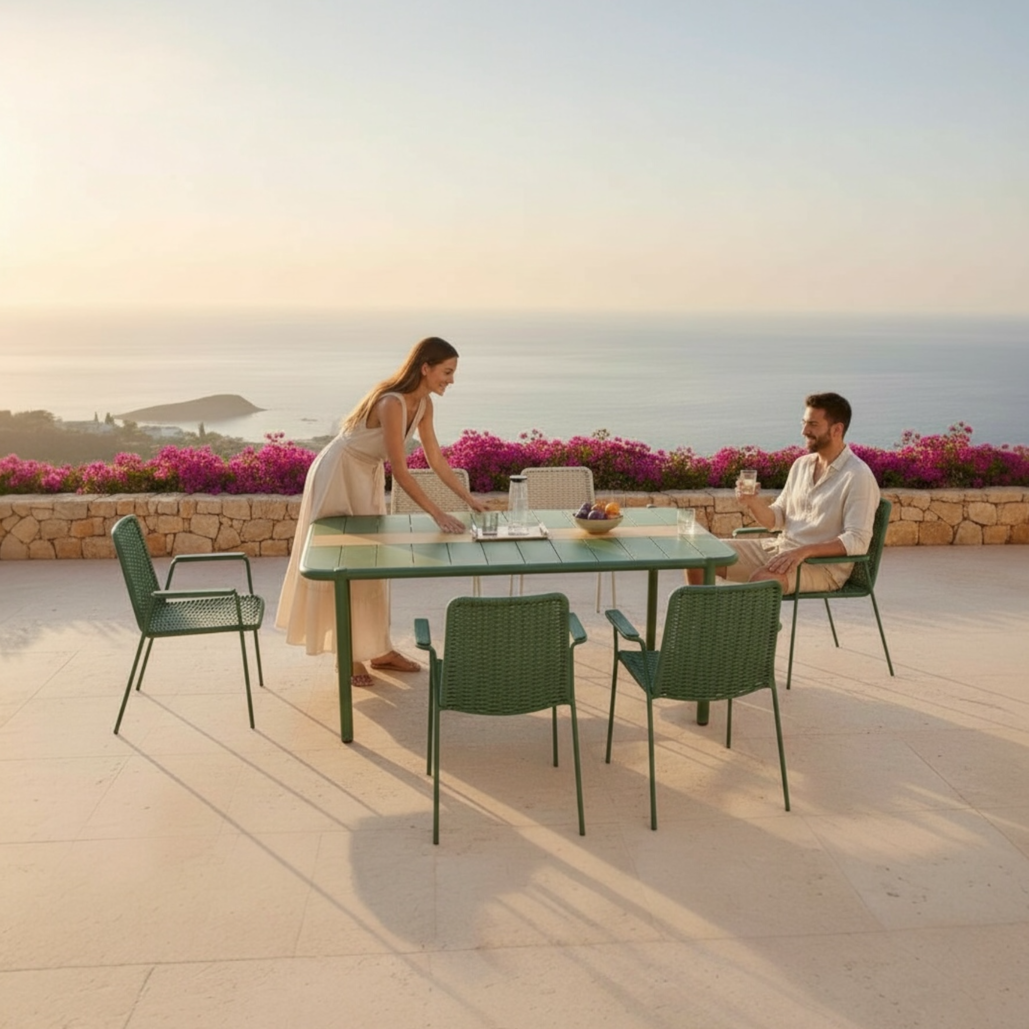 Table repas de jardin 6 personnes Alu VERT Sarran