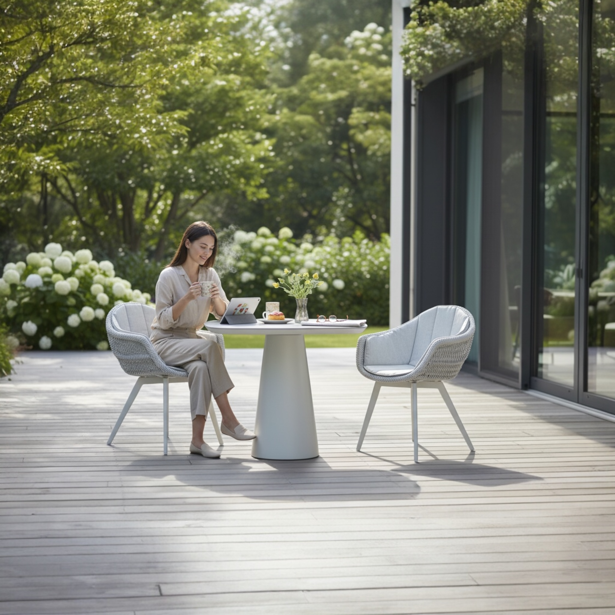 Table d'extérieur carrée avec plateau en céramique Milo gris